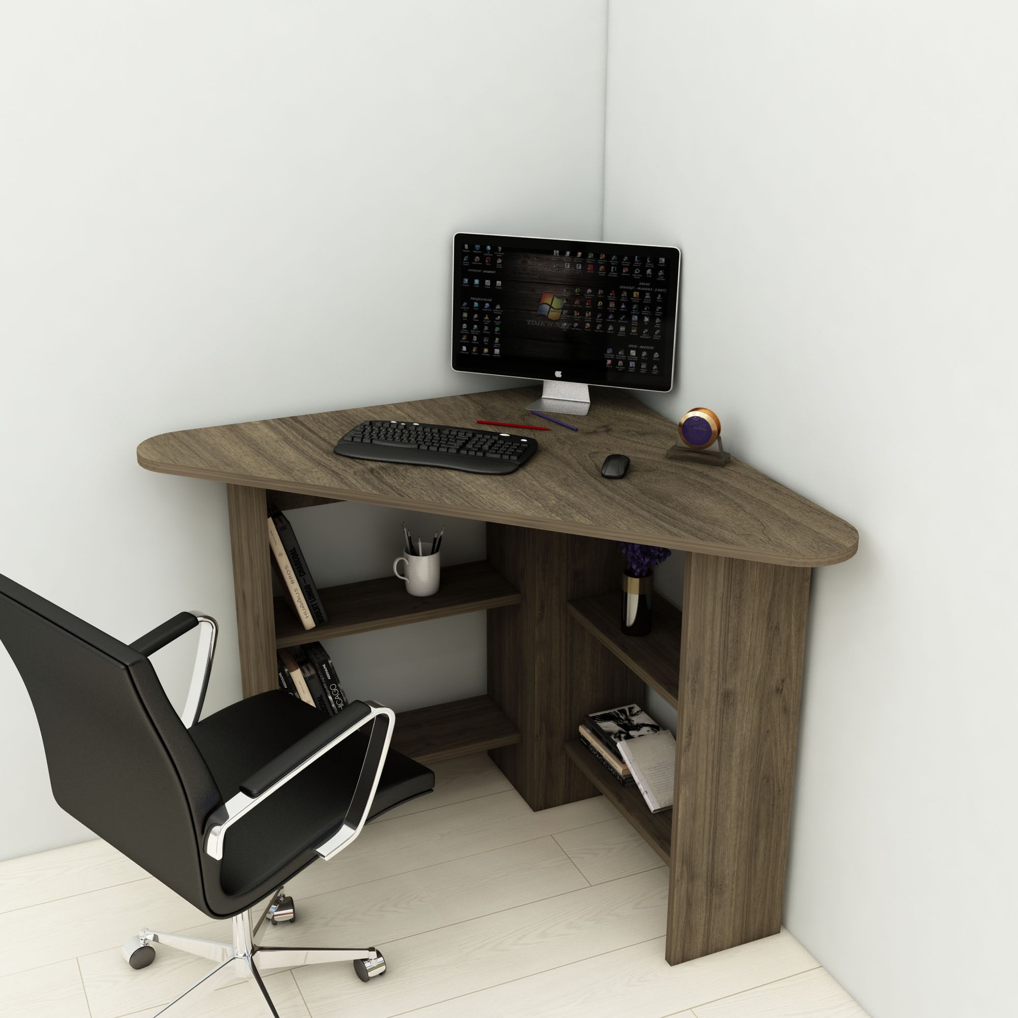 Birou de colt, Hanah Home, pal melaminat, nuc, 80x80x73.8 cm — imaginea 3