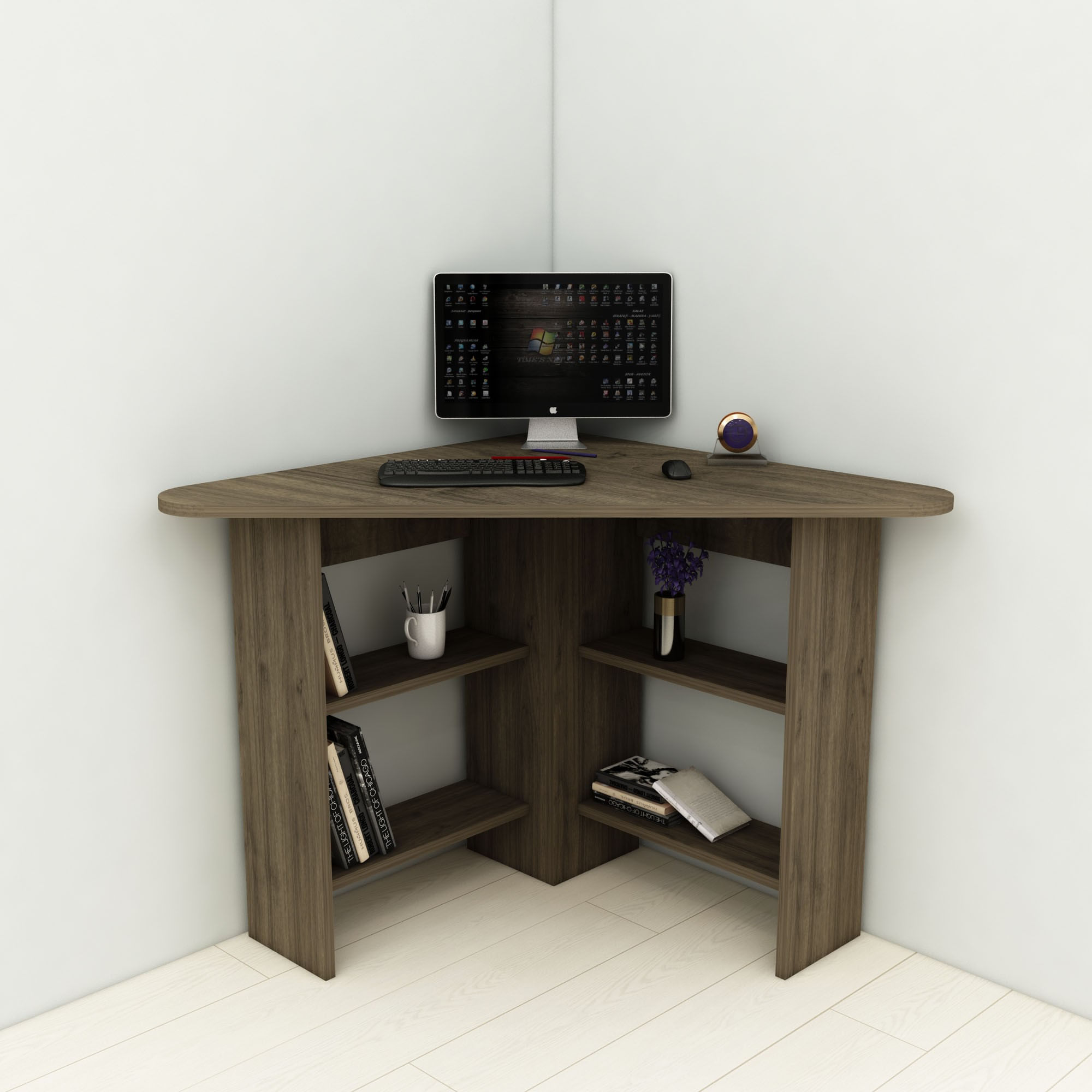 Birou de colt, Hanah Home, pal melaminat, nuc, 80x80x73.8 cm — imaginea 4
