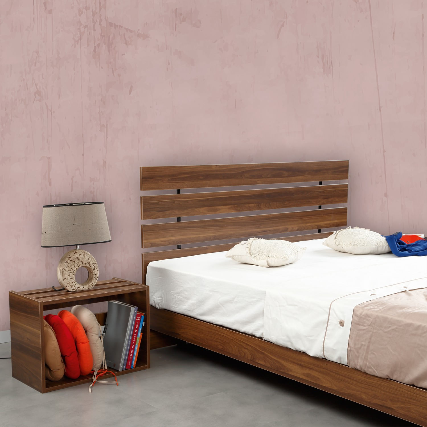 Somiera dubla, Hanah Home, PAL melaminat, nuc, cadru metalic, 165x205x100 cm — imaginea 2