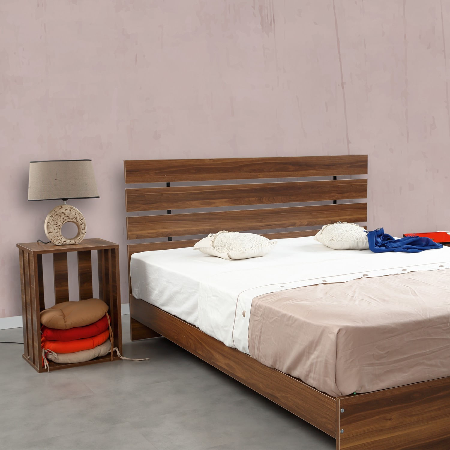 Somiera dubla, Hanah Home, PAL melaminat, nuc, cadru metalic, 165x205x100 cm — imaginea 3