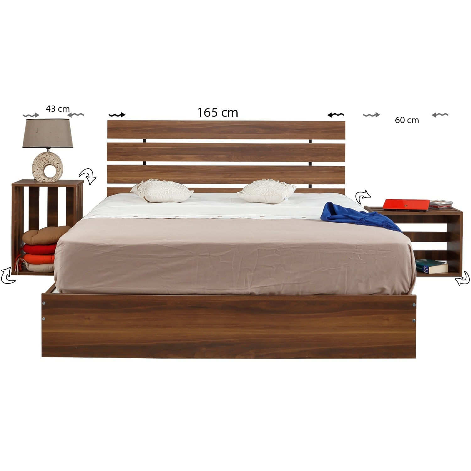 Somiera dubla, Hanah Home, PAL melaminat, nuc, cadru metalic, 165x205x100 cm — imaginea 4