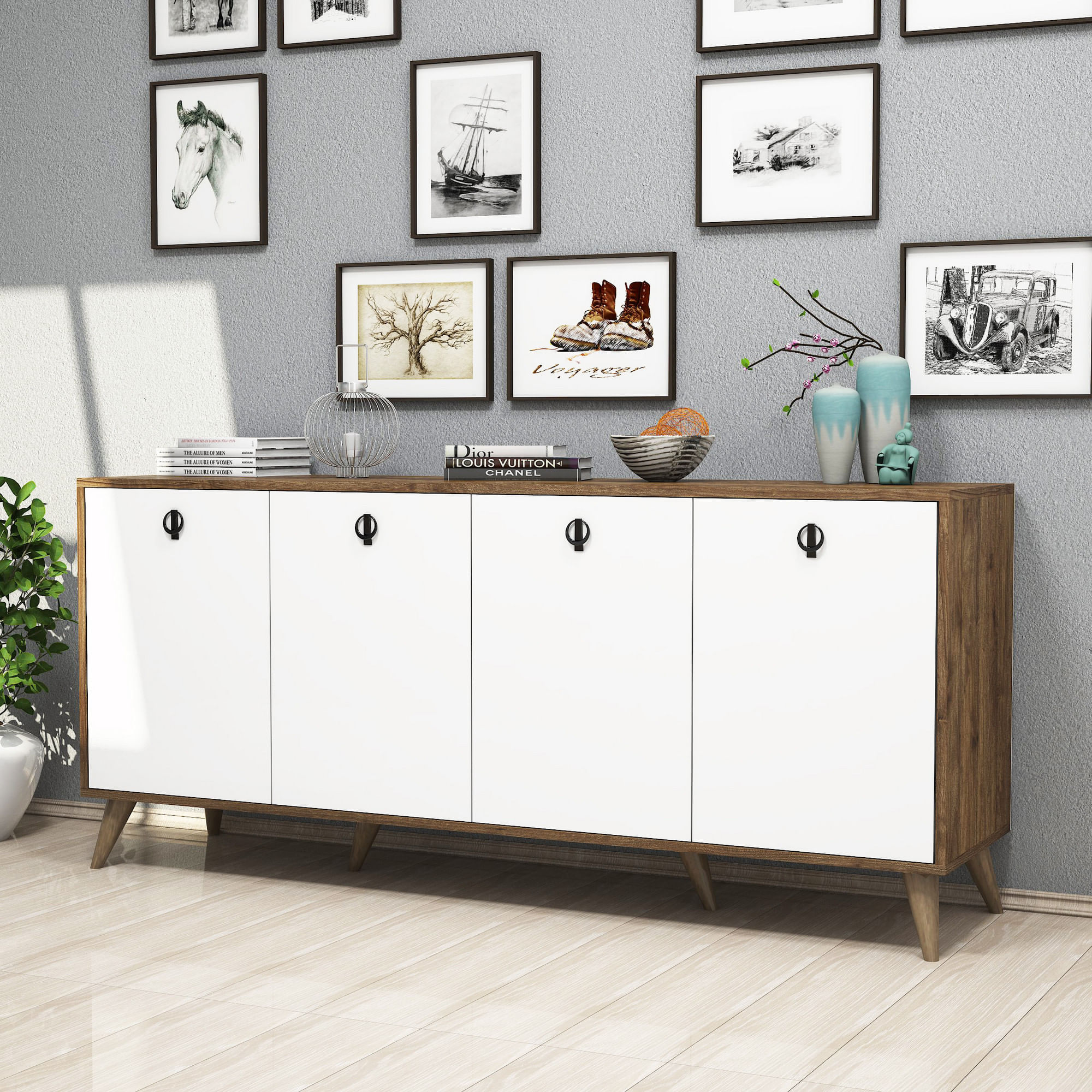 Consola, Hanah Home, pal melaminat, nuc alb, 180x80x45 cm — imaginea 2