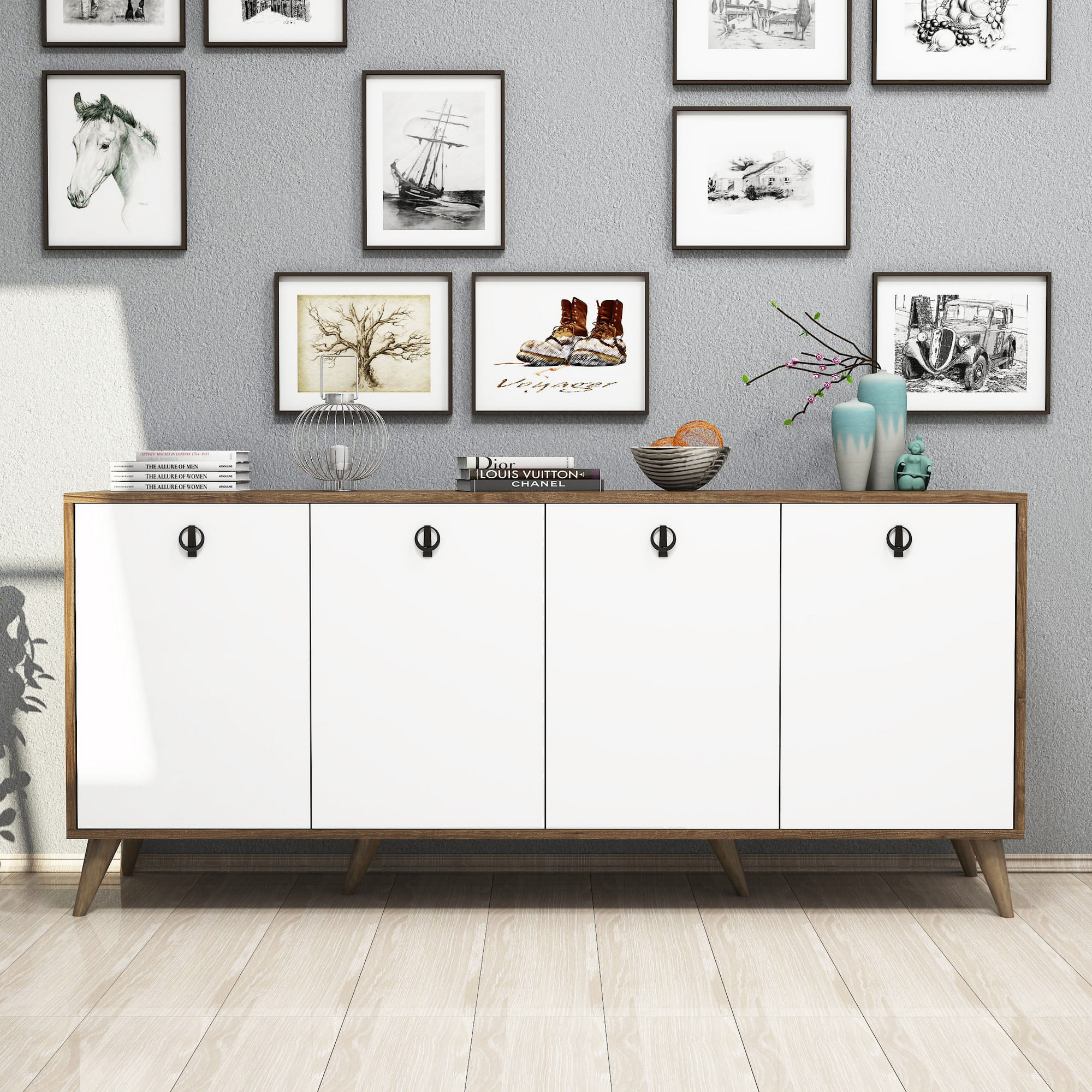 Consola, Hanah Home, pal melaminat, nuc alb, 180x80x45 cm — imaginea 3