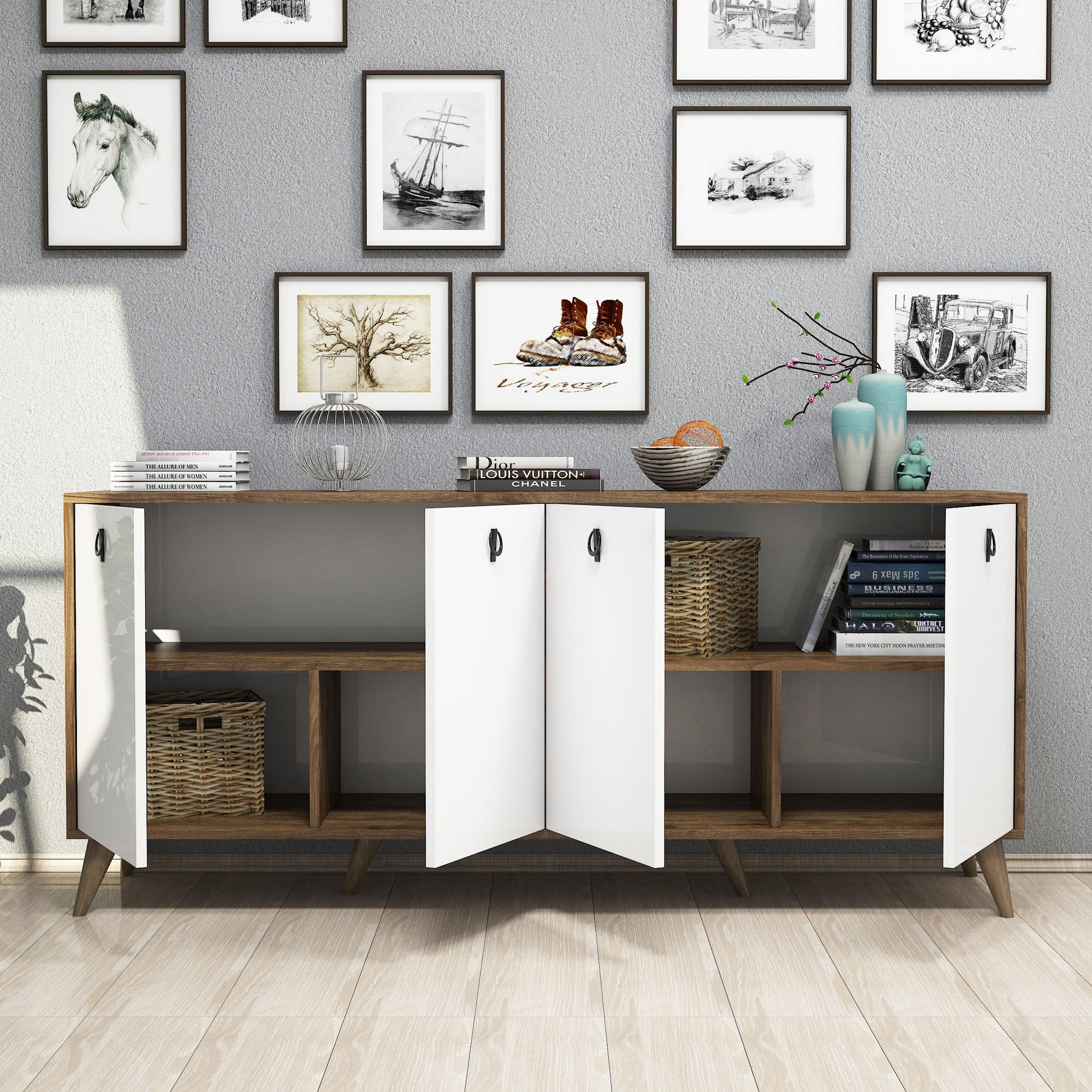 Consola, Hanah Home, pal melaminat, nuc alb, 180x80x45 cm — imaginea 4