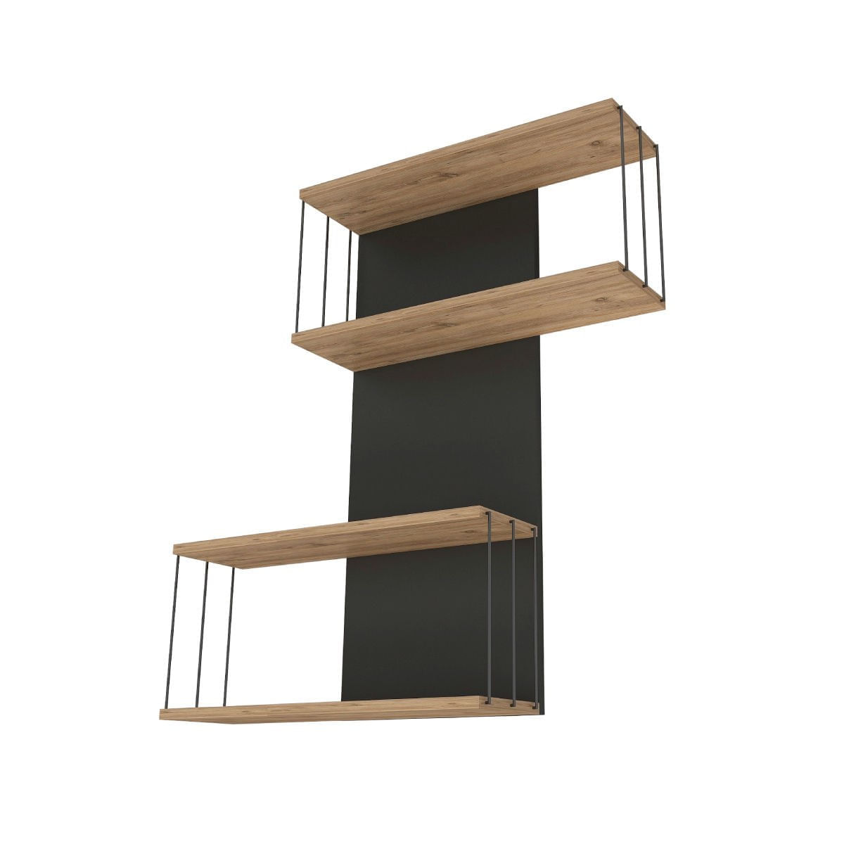 Raft de perete, Hanah Home, pal melaminat, antracit si stejar, 65x19x96 cm - 4 | YEO