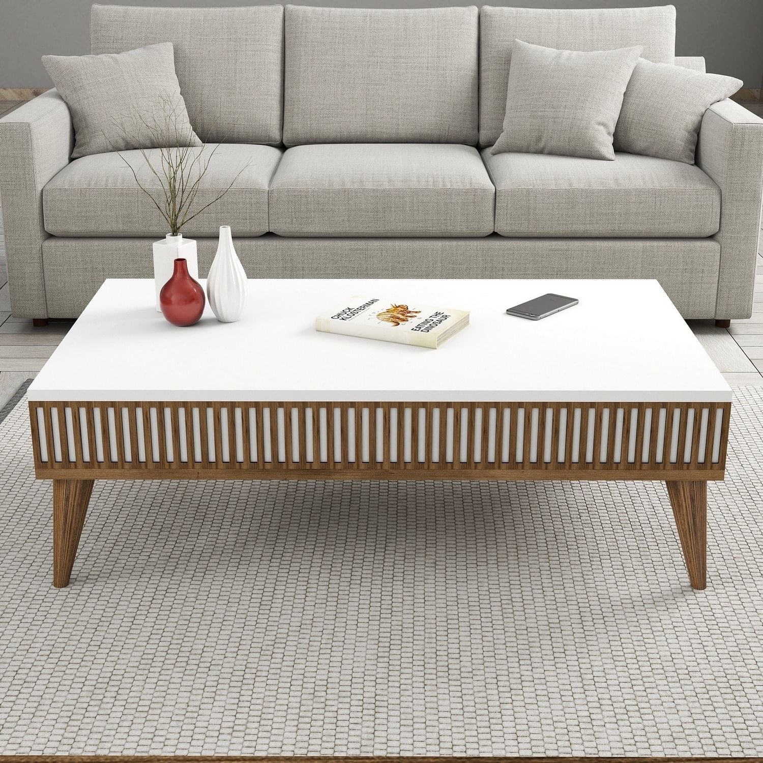 Masuta de cafea, Hanah Home, pal melaminat, nuc si alb, 105x60x34.6 cm, 845HCT2886 — imaginea 3
