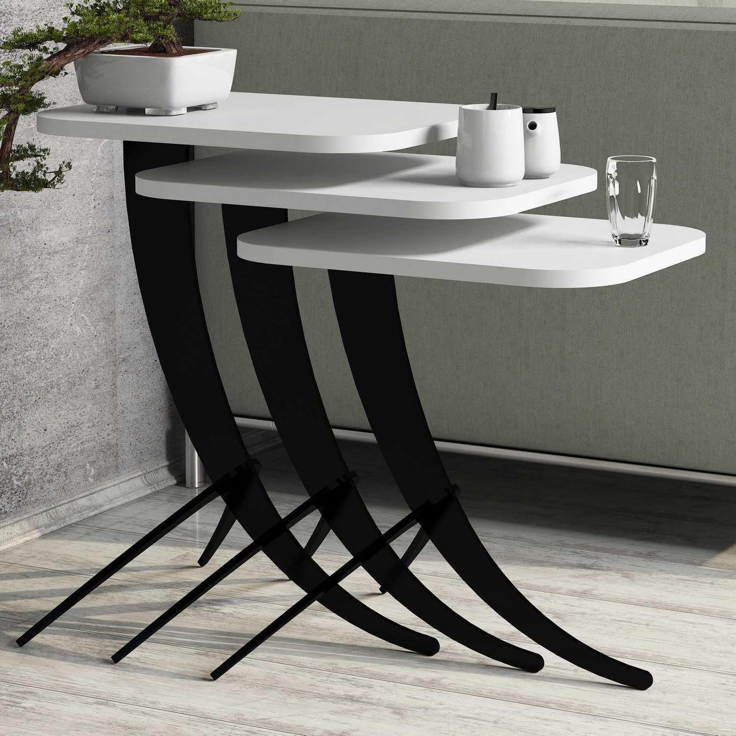 Set masute de cafea, Hanah Home, pal melaminat, alb, 35x45x60 cm — imaginea 2