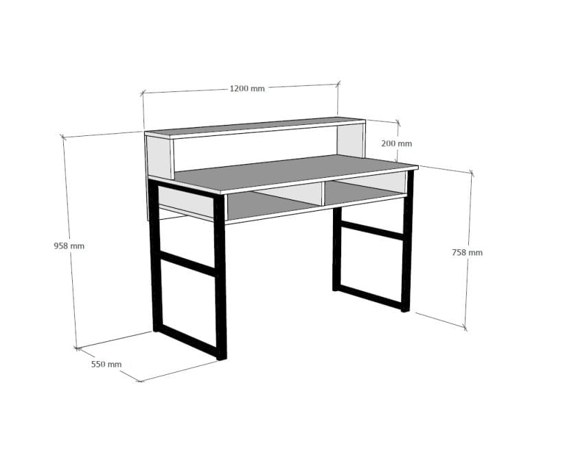 Birou de studiu, Hanah Home, pal melaminat, nuc si negru, 120x55x95.8 cm — imaginea 4