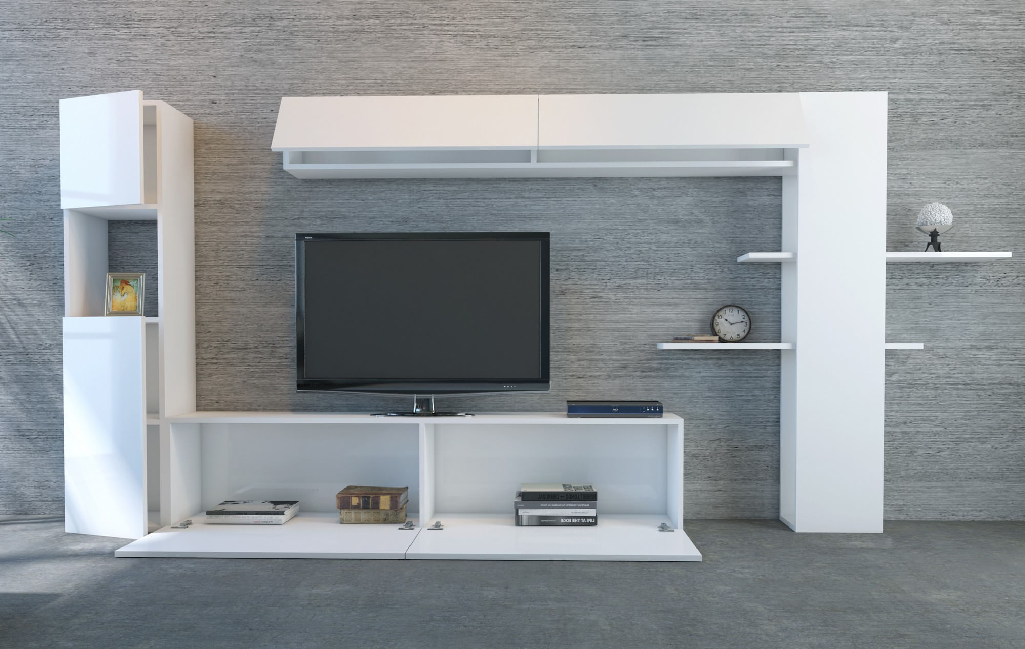 Unitate tv, Hanah Home, pal melaminat, alb, 215x150x31.5 cm — imaginea 2