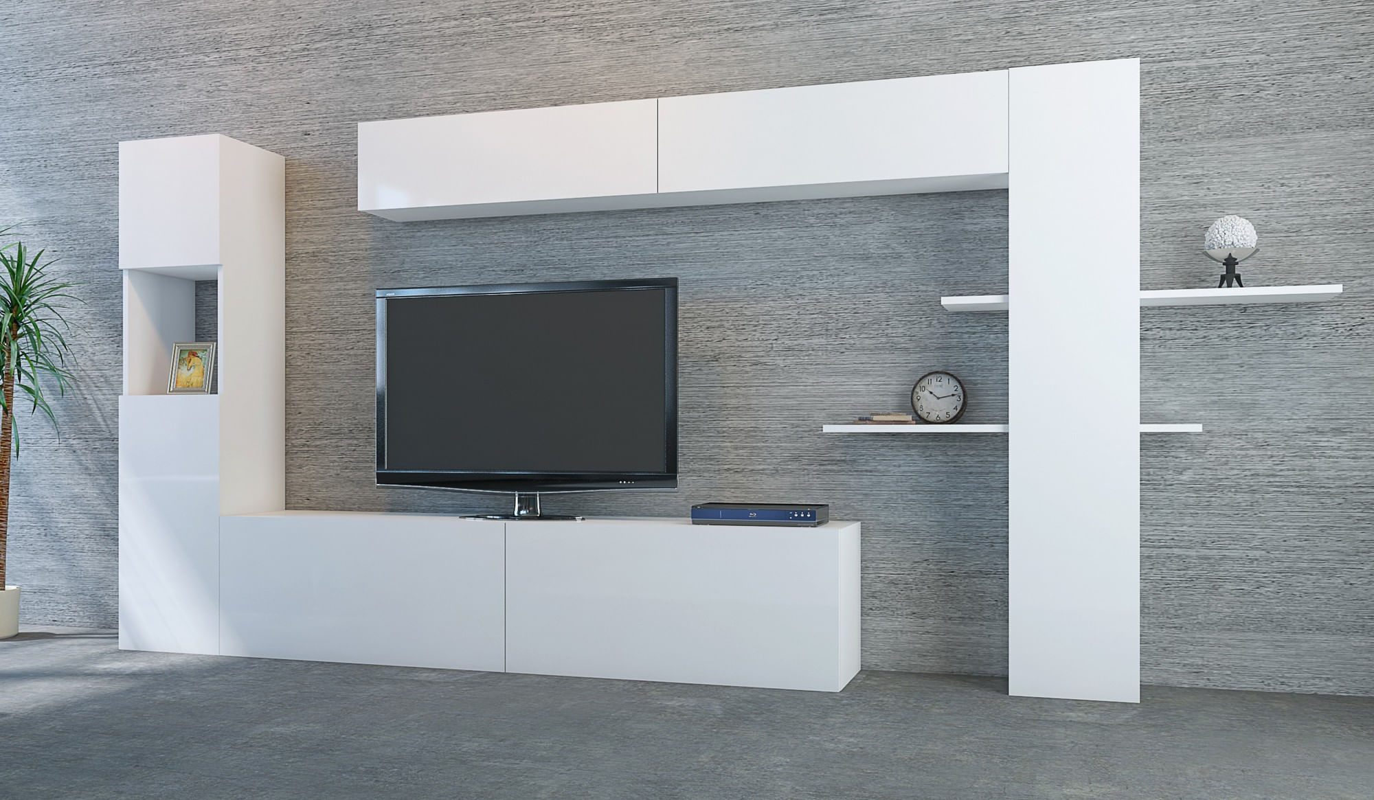 Unitate tv, Hanah Home, pal melaminat, alb, 215x150x31.5 cm — imaginea 3