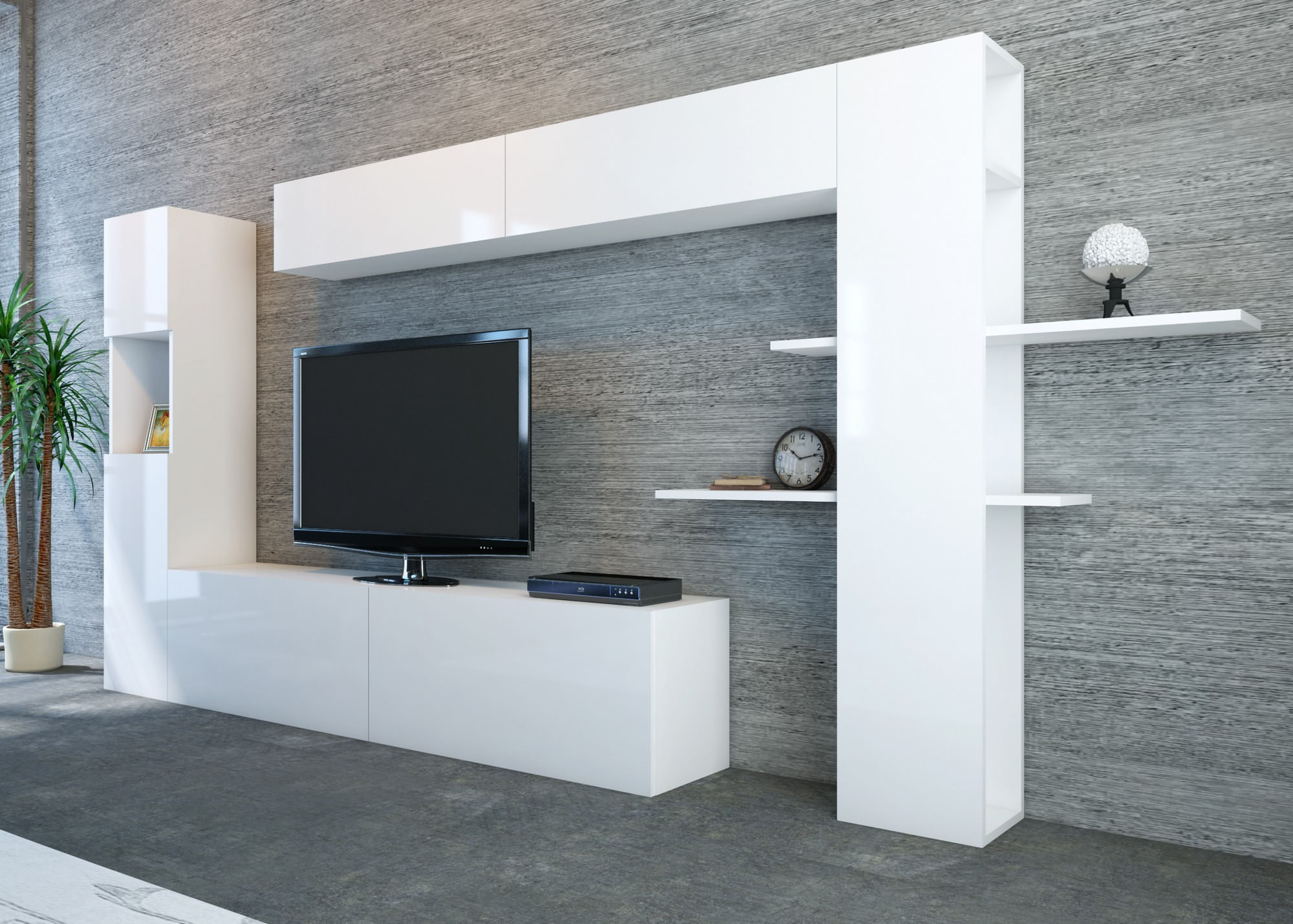 Unitate tv, Hanah Home, pal melaminat, alb, 215x150x31.5 cm — imaginea 4