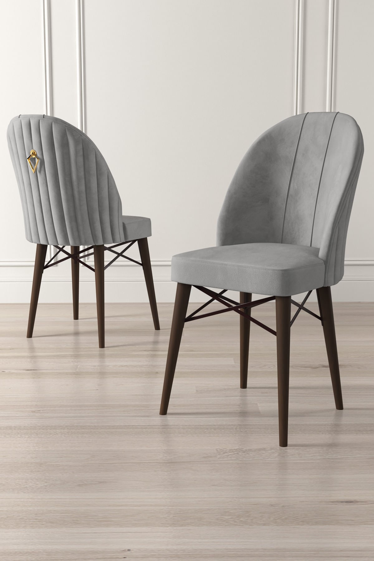 Set scaune, Hanah Home, metal, babyface, gri si maro, 44x42x96 cm, 6 piese — imaginea 2