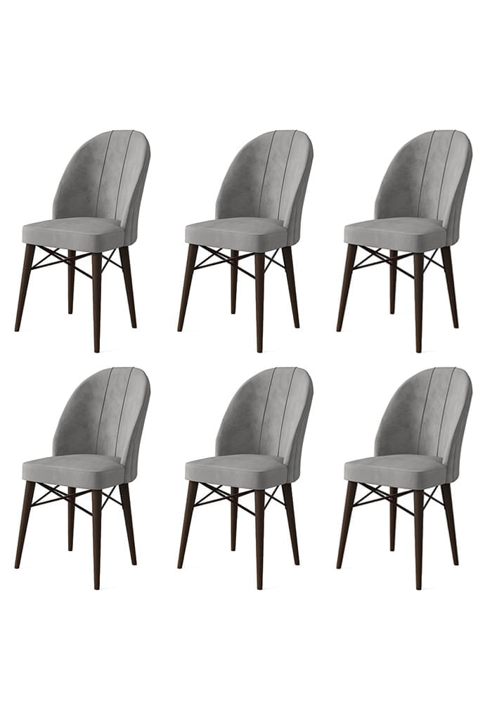 Set scaune, Hanah Home, metal, babyface, gri si maro, 44x42x96 cm, 6 piese — imaginea 3