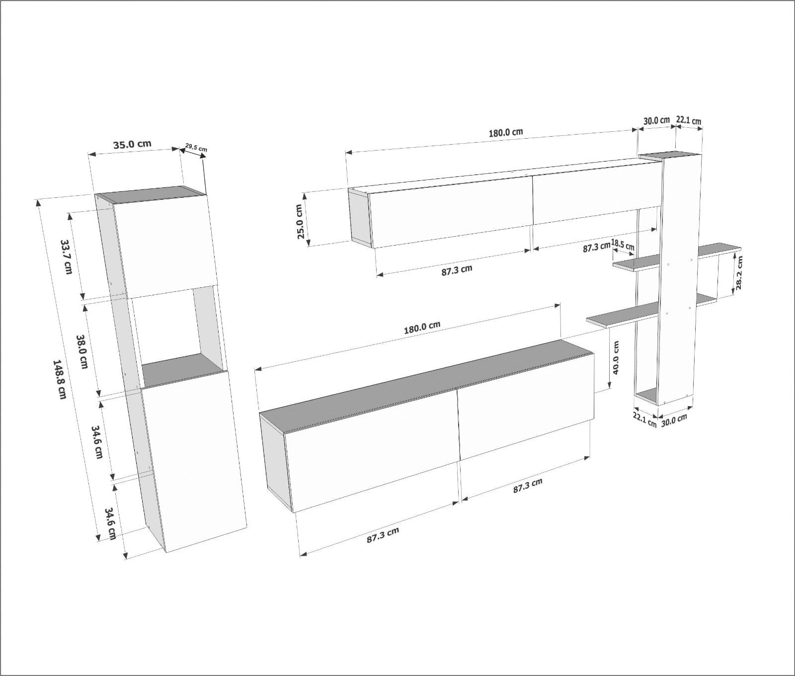 Unitate tv, Hanah Home, pal melaminat, alb, 215x150x31.5 cm — imaginea 8