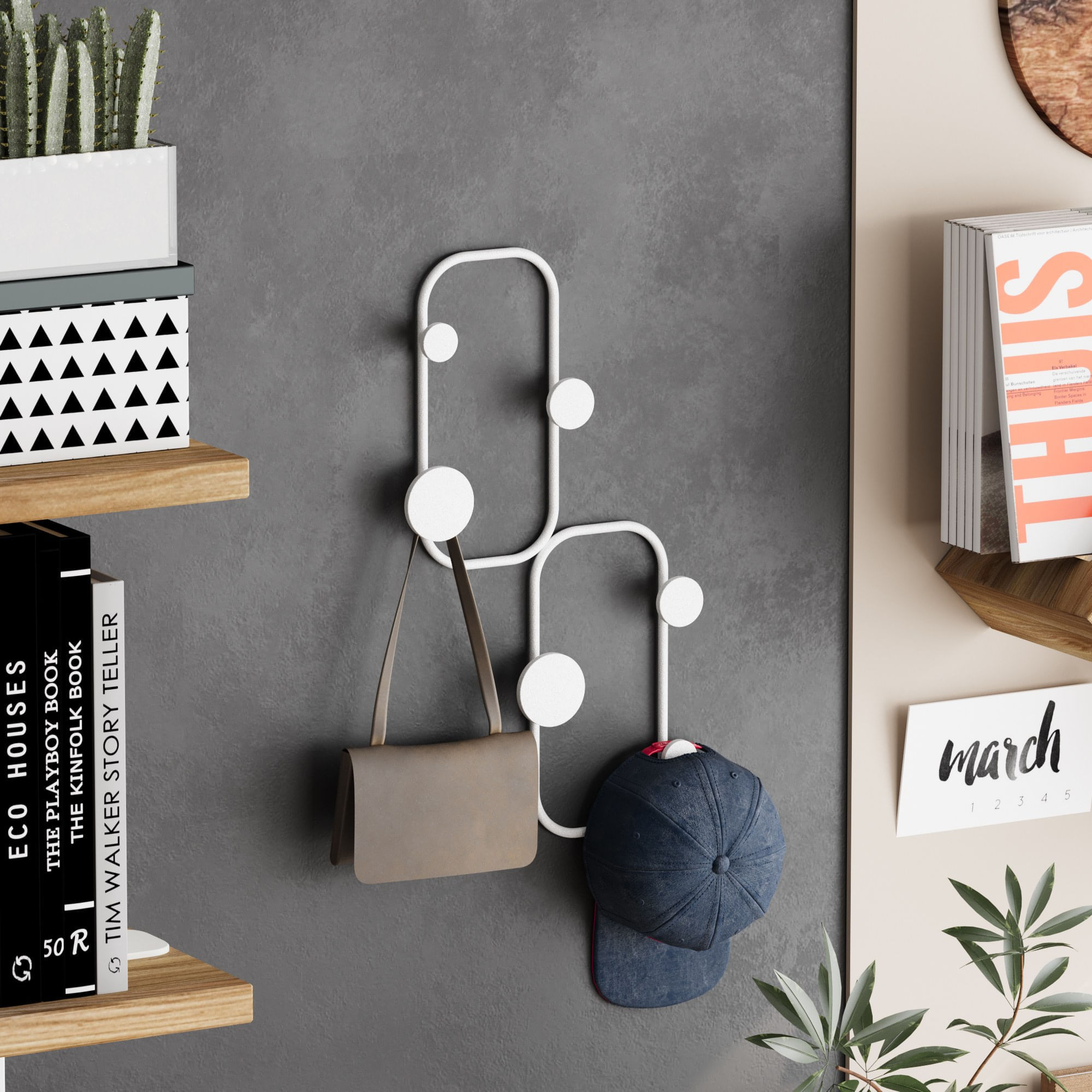 Cuiere de perete, Wallxpert, metal, alb, 26x5x48 cm — imaginea 3
