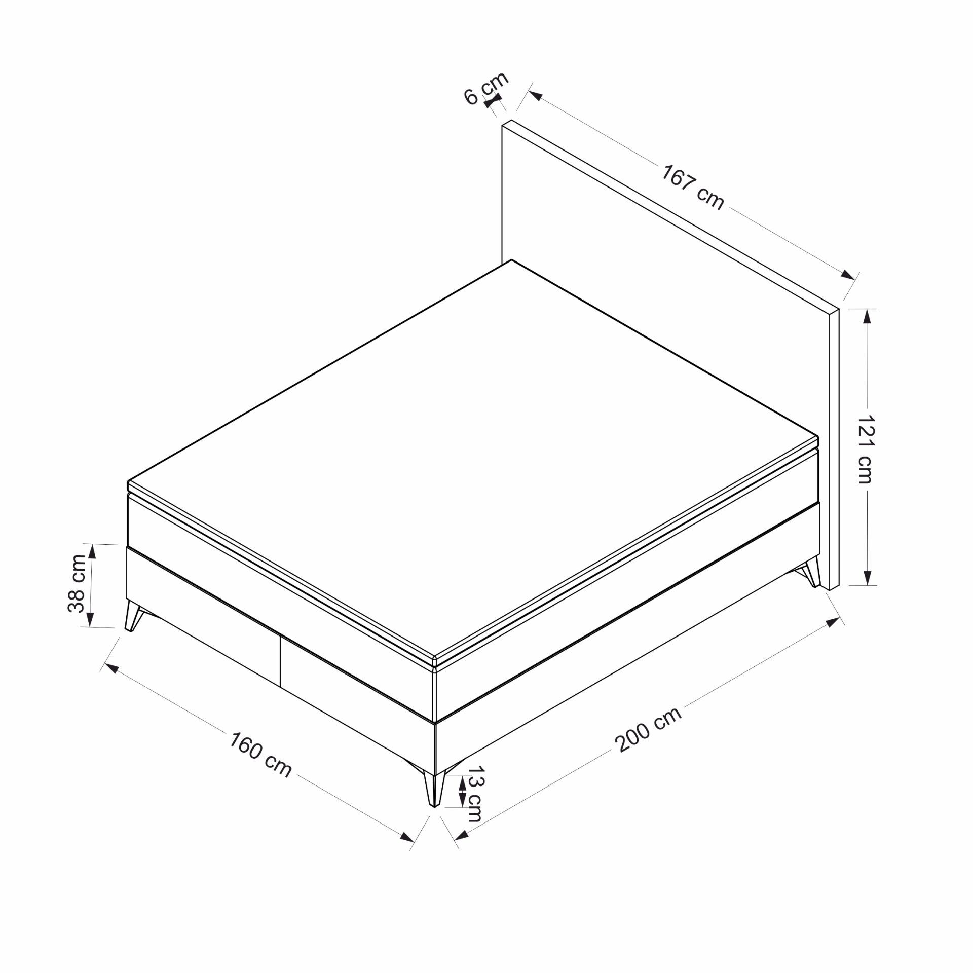 Somiera cu tablie, Hanah Home, pal melaminat, gri, 160x200 cm, 771MND1806 — imaginea 4
