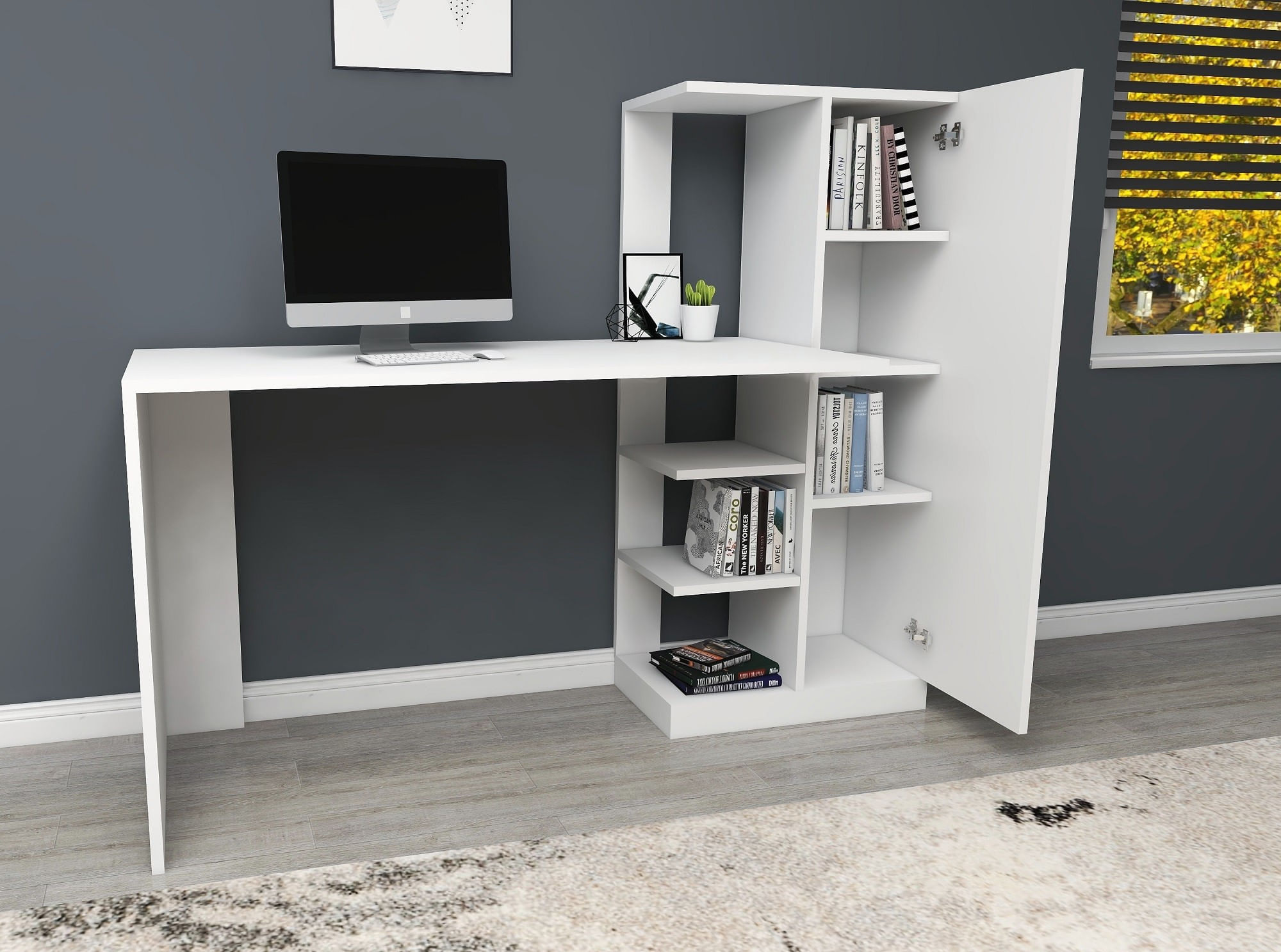 Birou de studiu, Hanah Home, pal melaminat, alb, 120x55x73.8 cm — imaginea 2