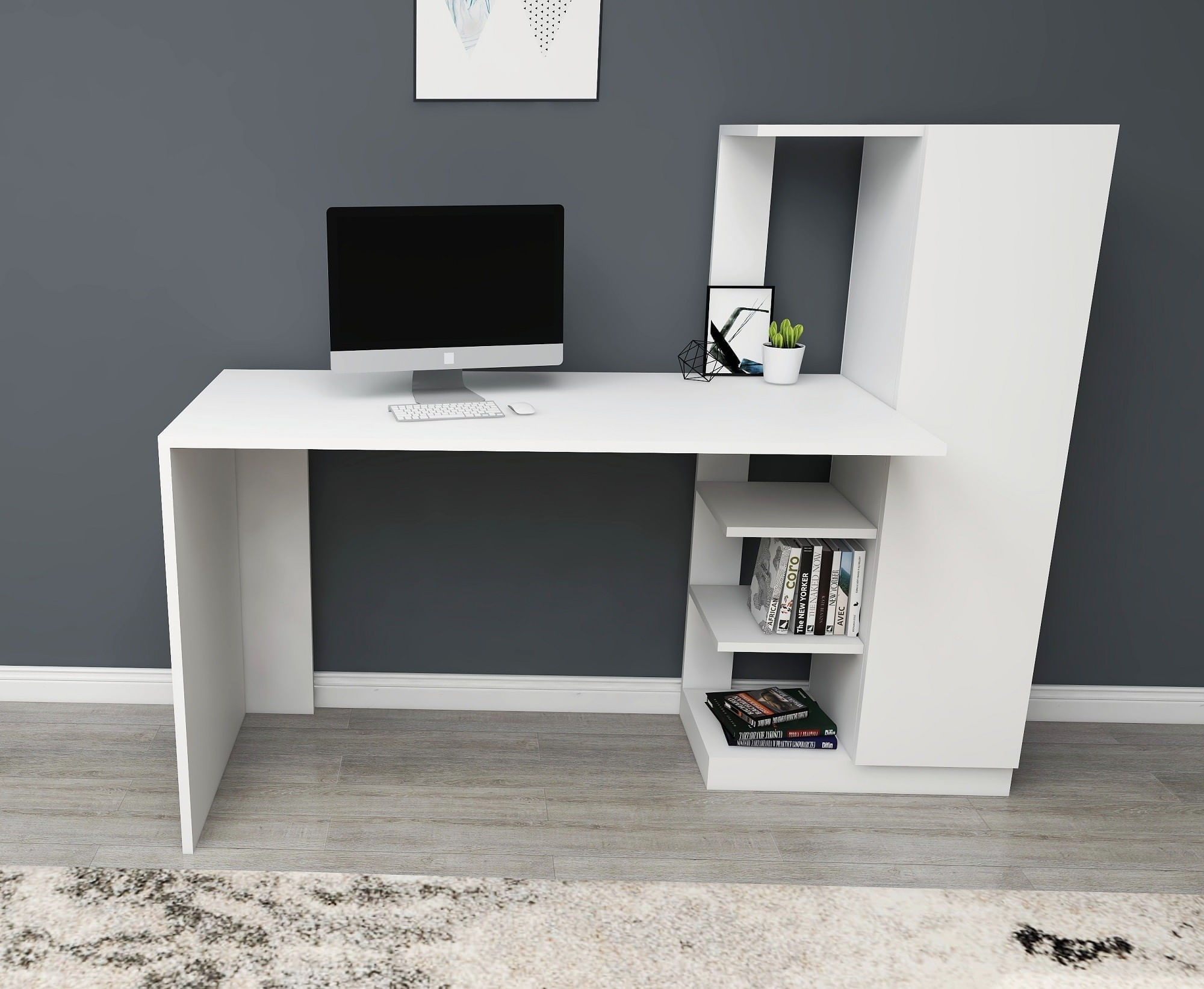 Birou de studiu, Hanah Home, pal melaminat, alb, 120x55x73.8 cm — imaginea 4