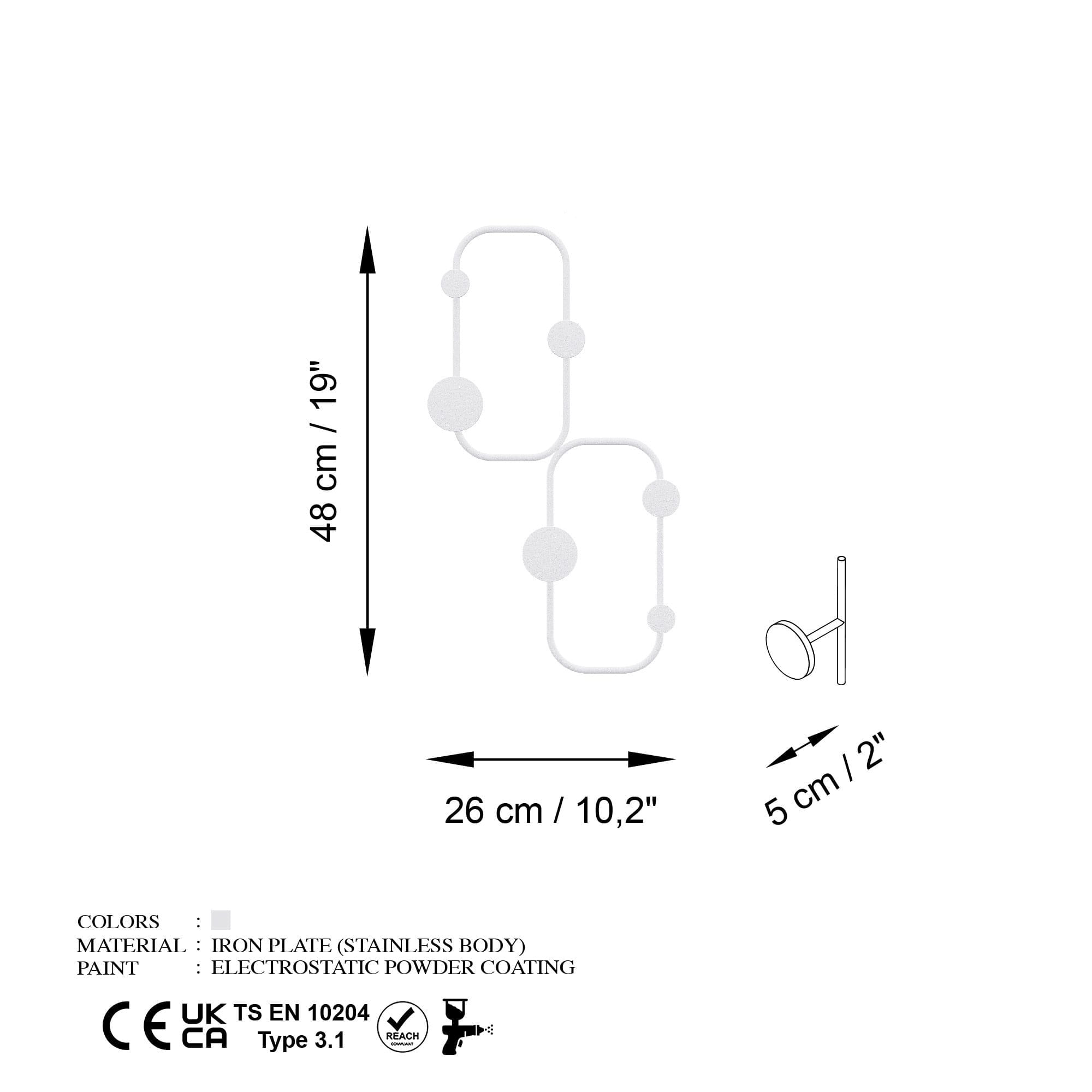 Cuiere de perete, Wallxpert, metal, alb, 26x5x48 cm — imaginea 6