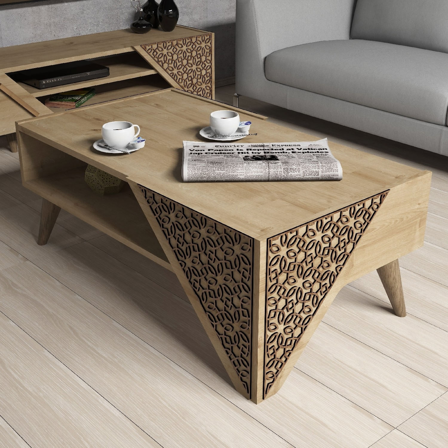 Masuta de cafea, Hanah Home, pal melaminat, stejar, 105x58x40 cm — imaginea 3