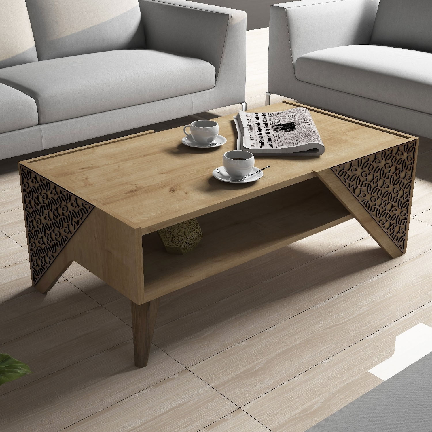 Masuta de cafea, Hanah Home, pal melaminat, stejar, 105x58x40 cm — imaginea 4