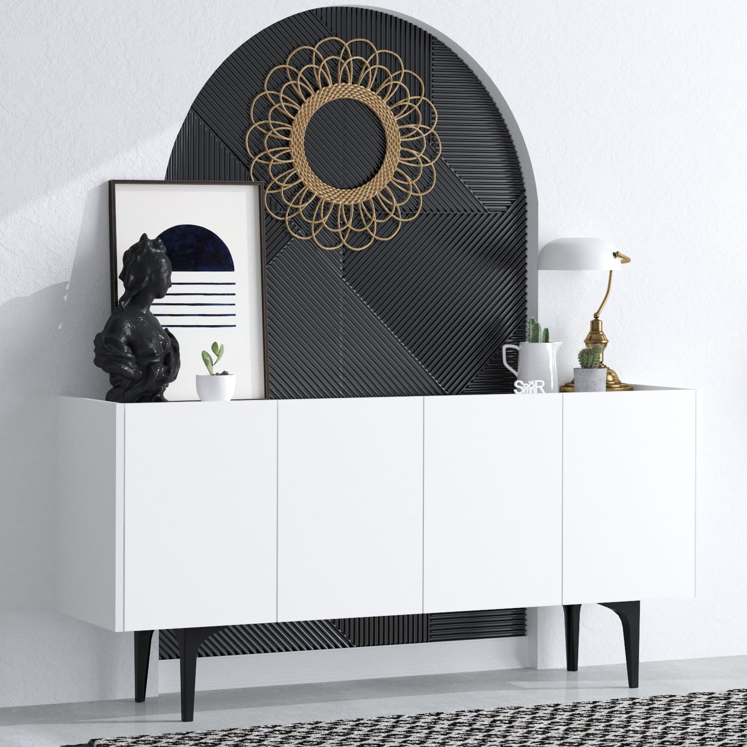 Consola, Hanah Home, panou de particule melaminat, alb, 150x40x75 cm — imaginea 2