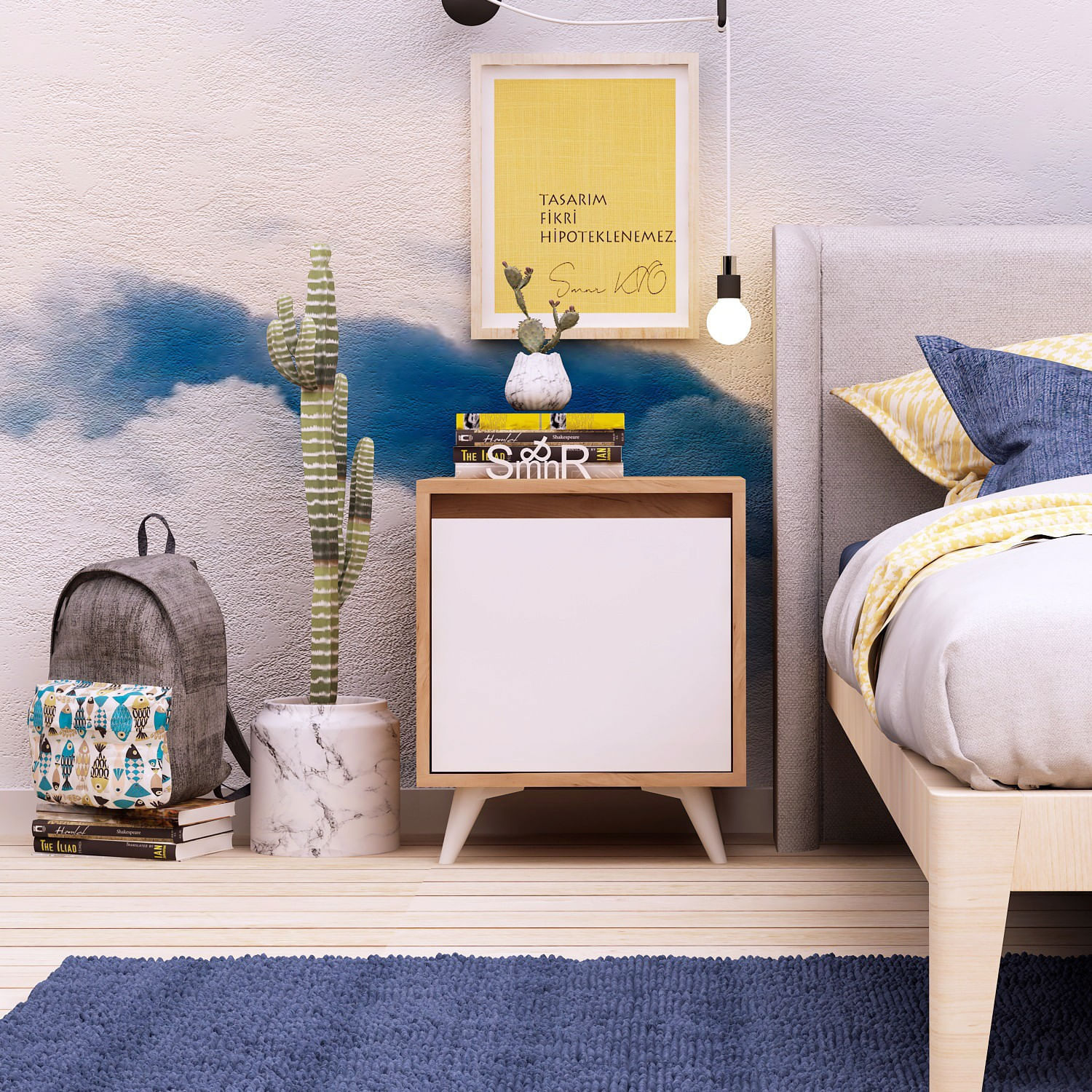 Noptiera, Hanah Home, pal melaminat, stejar si alb, 45x40x52 cm, 811MDD3401 — imaginea 3