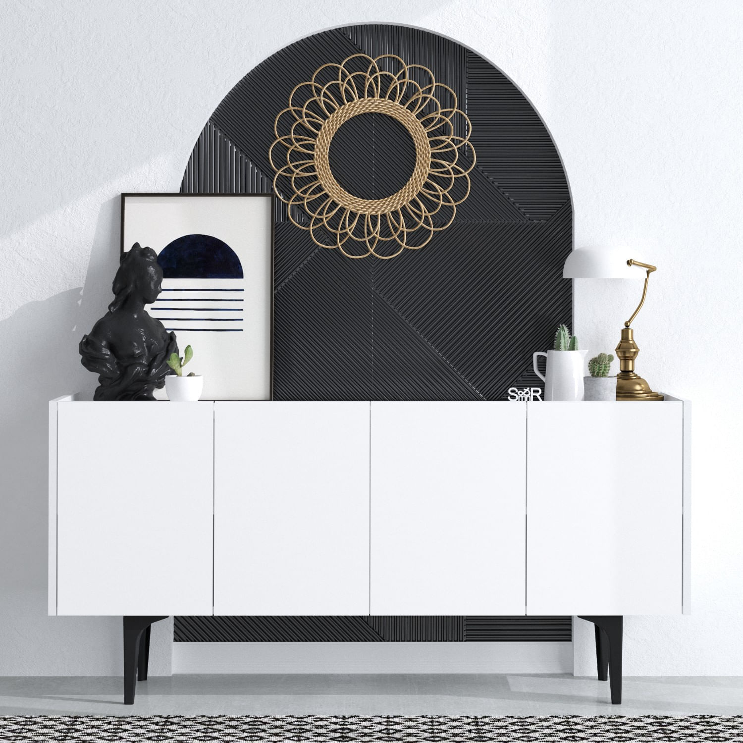 Consola, Hanah Home, panou de particule melaminat, alb, 150x40x75 cm — imaginea 3