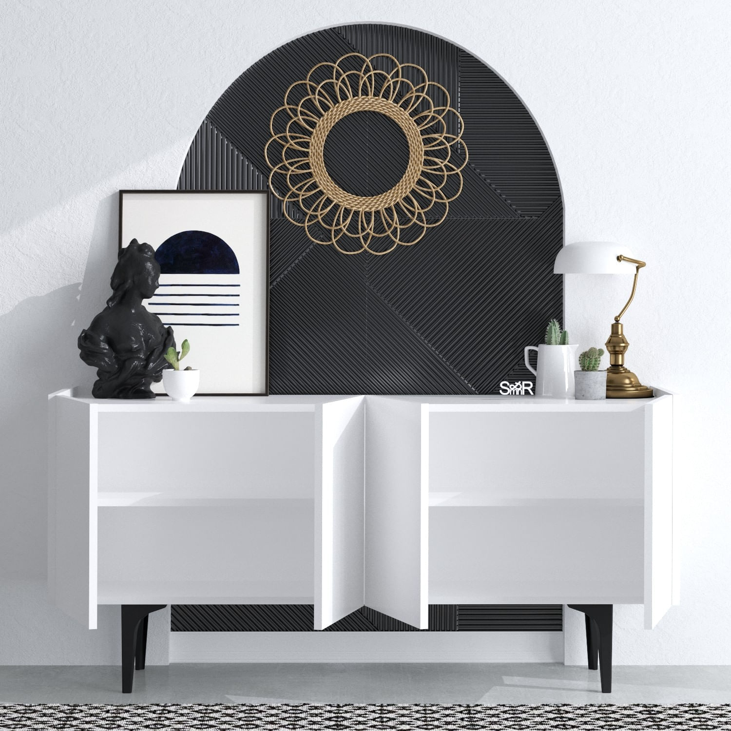 Consola, Hanah Home, panou de particule melaminat, alb, 150x40x75 cm — imaginea 4