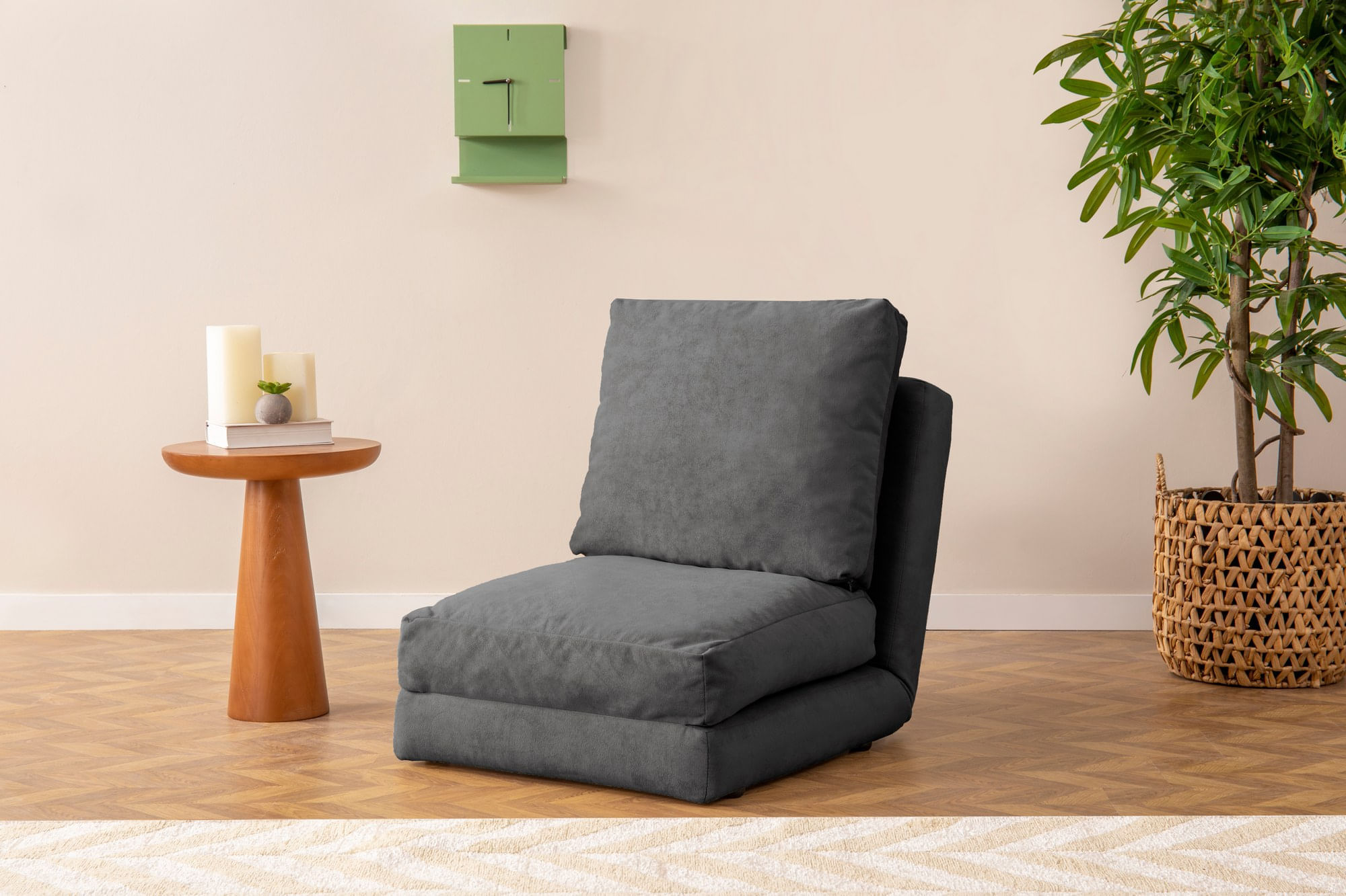 Canapea extensibila, Hanah Home, metal, textil poliester, gri, 185x60 cm — imaginea 2