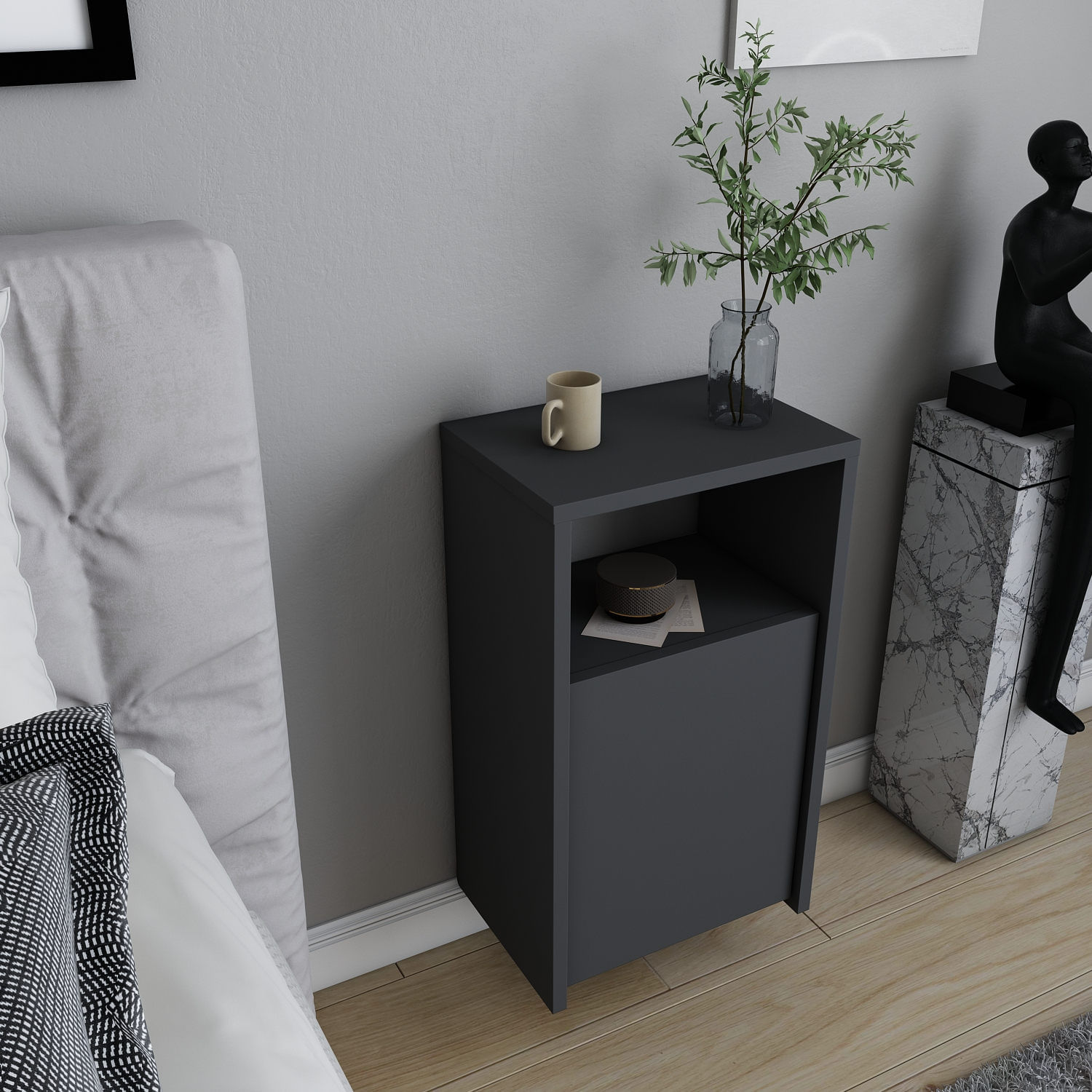 Noptiera, Hanah Home, PAL melaminat, antracit, 36x25,3x61,4 cm — imaginea 3
