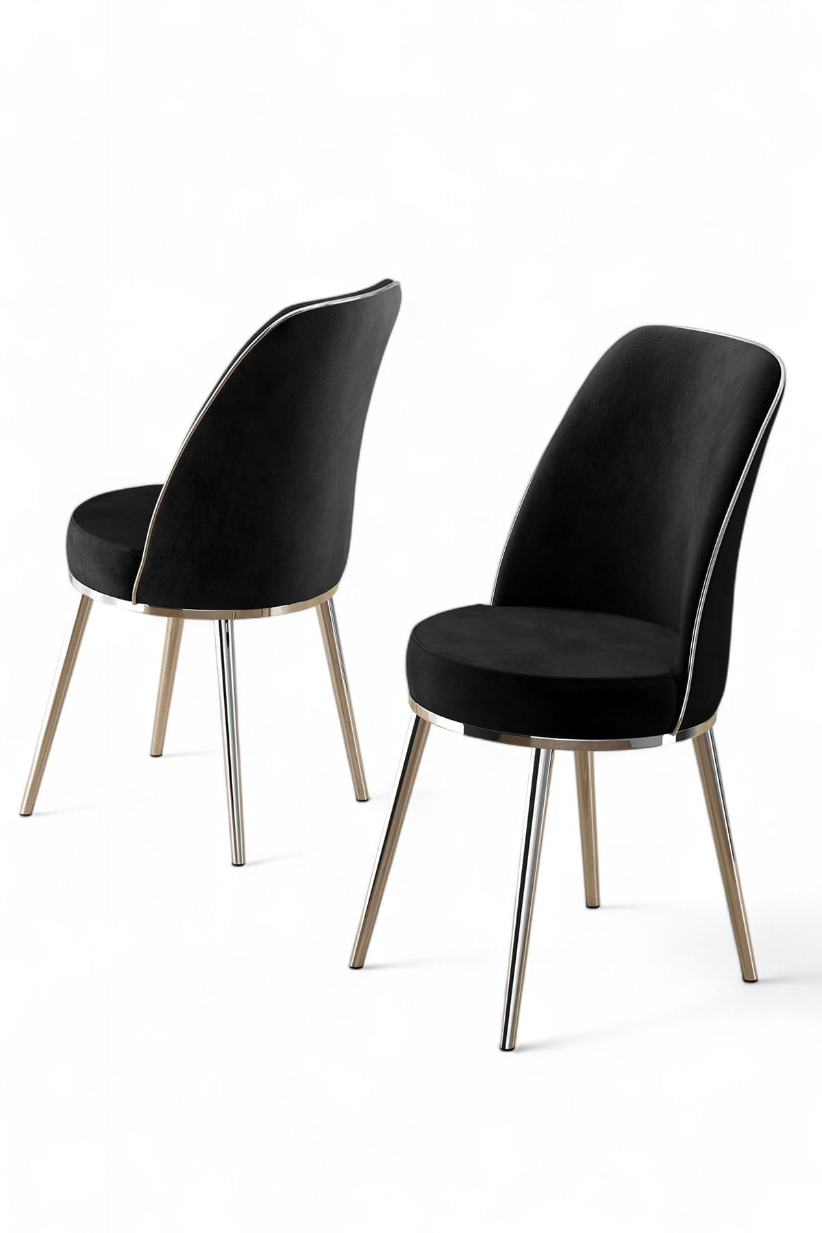 Set scaune, Hanah Home, lemn, negru si crom, 45x42x91 cm, 6 piese