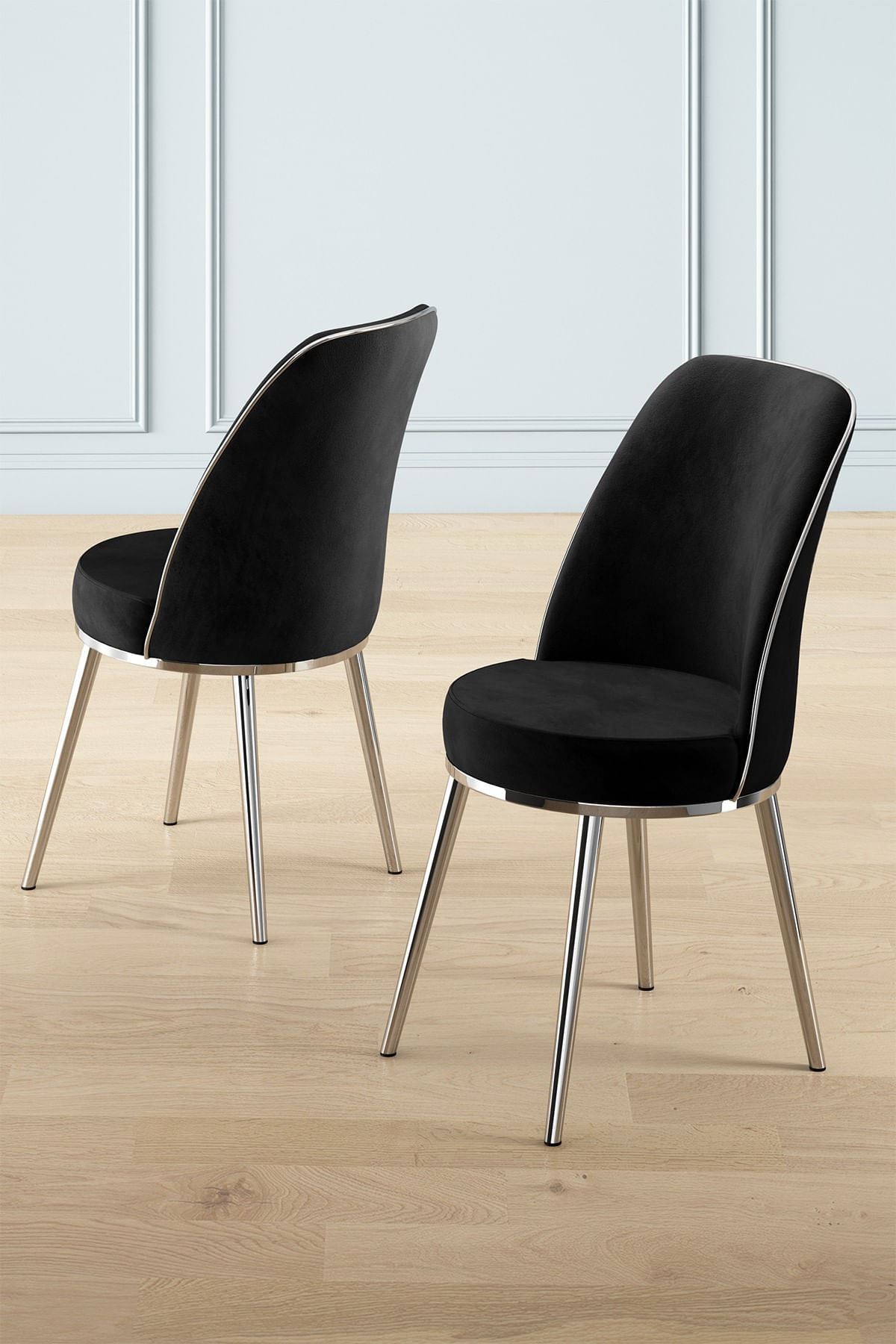 Set scaune, Hanah Home, lemn, negru si crom, 45x42x91 cm, 6 piese — imaginea 2