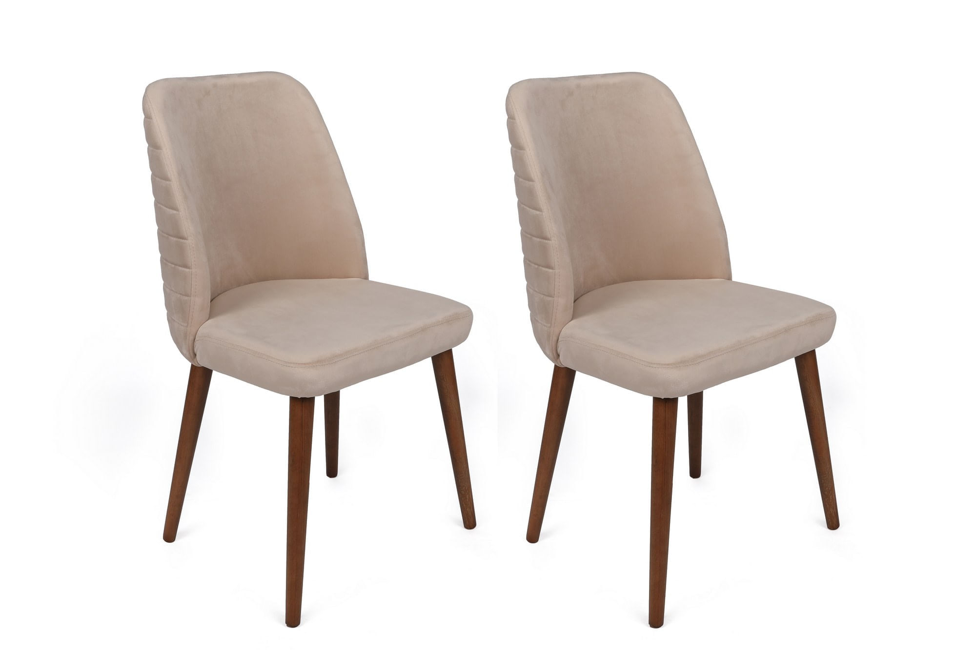 Set scaune, Hanah Home, catifea, crem si nuc, 50x49x90 cm, 974NMB1693