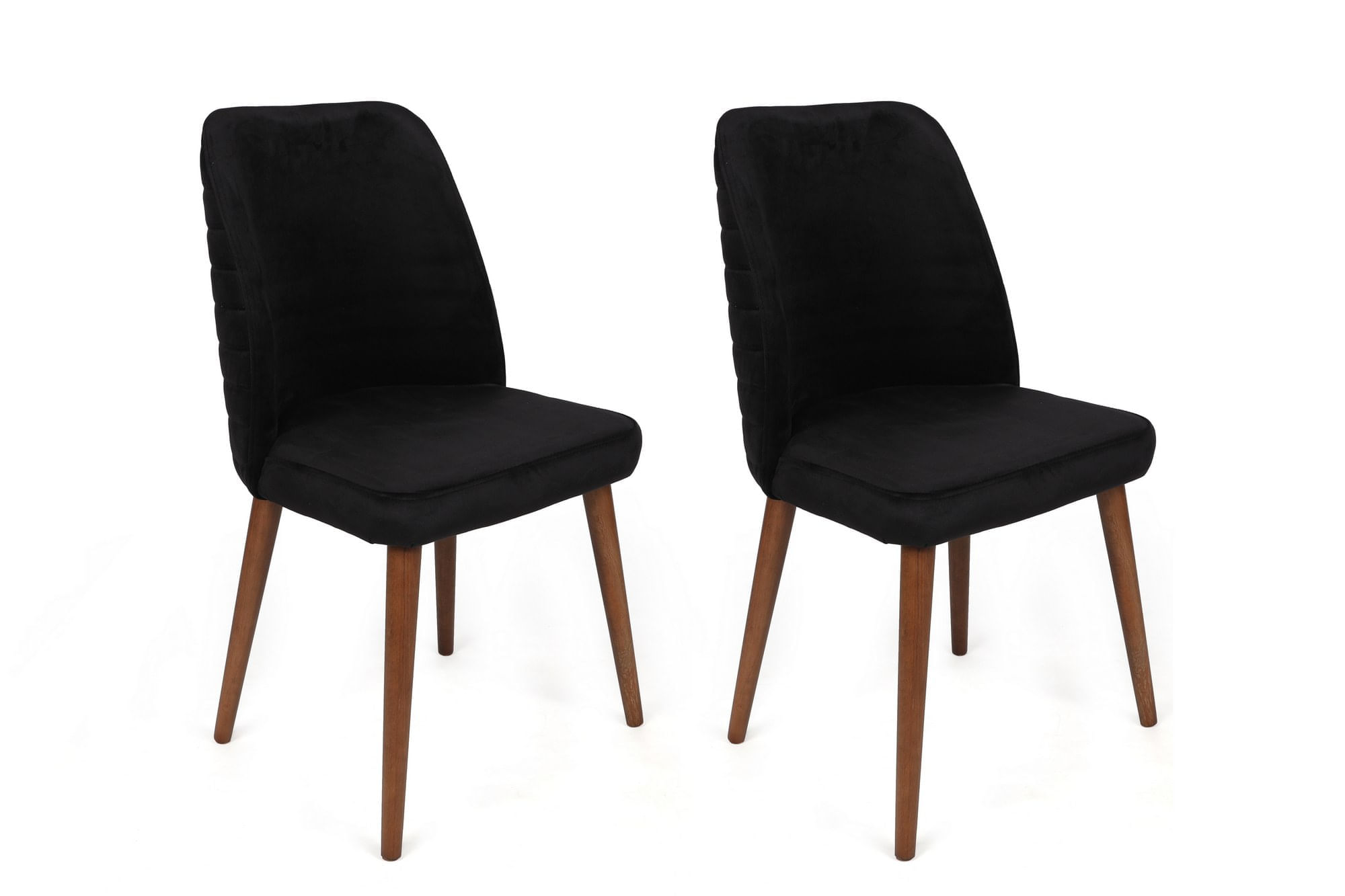 Set scaune, Hanah Home, catifea, negru si nuc, 50x49x90 cm, 2 bucati