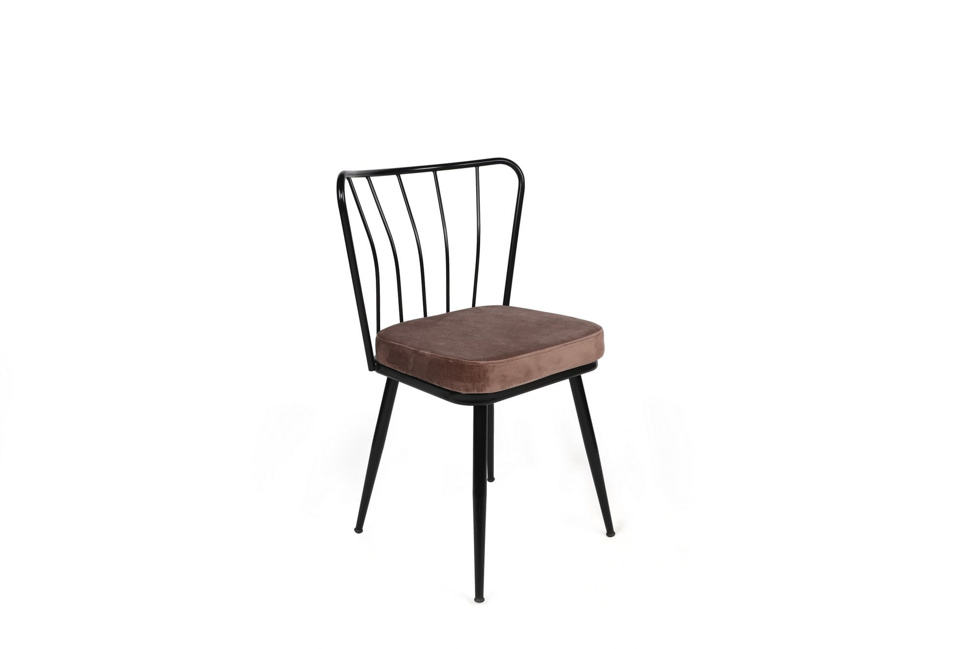 Set scaune, Hanah Home, metal, catifea, maro deschis si negru, 43x42x82 cm — imaginea 2