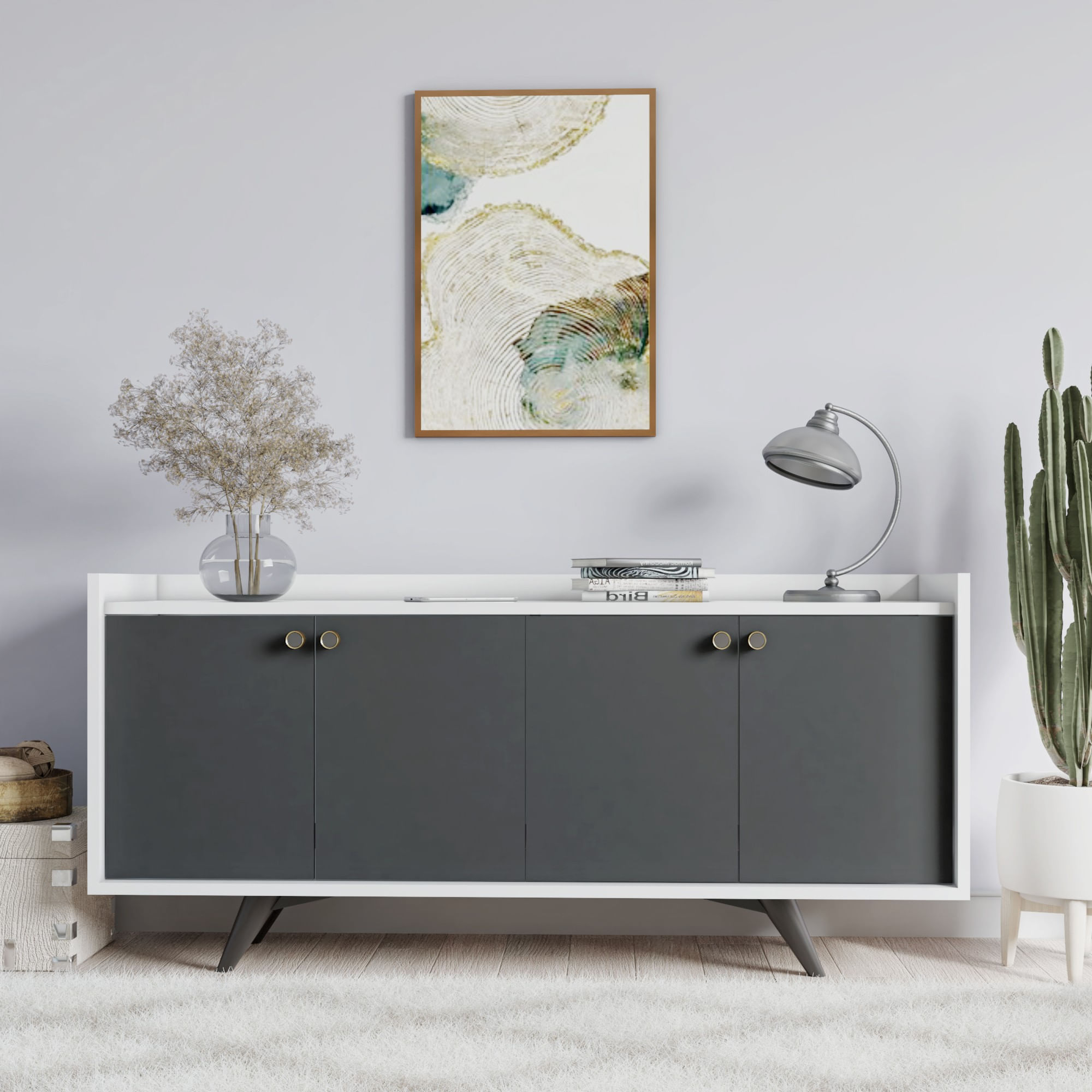 Consola, Hanah Home, pal melaminat, antracit si alb, 150x40x75 cm — imaginea 3