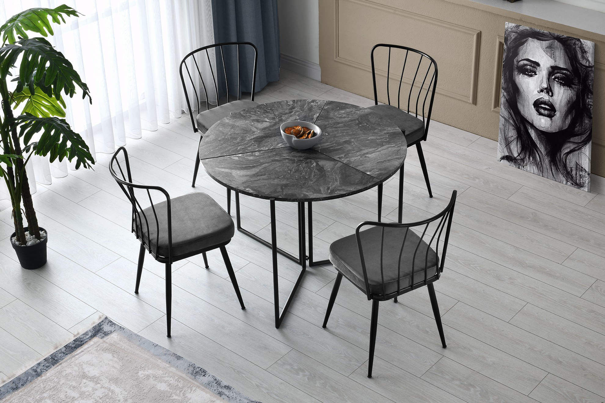 Masa dining, Hanah Home, pal melaminat, antracit, 100x100x72 cm — imaginea 2