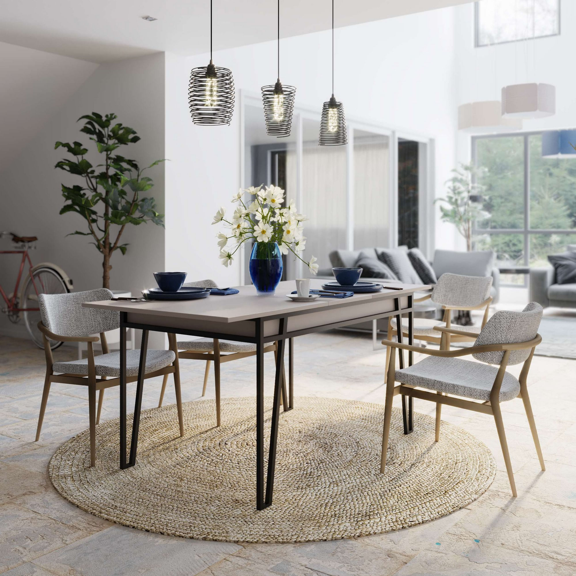 Masa extensibila, Hanah Home, pal melaminat, mocha deschis, 132x80x76 cm — imaginea 2