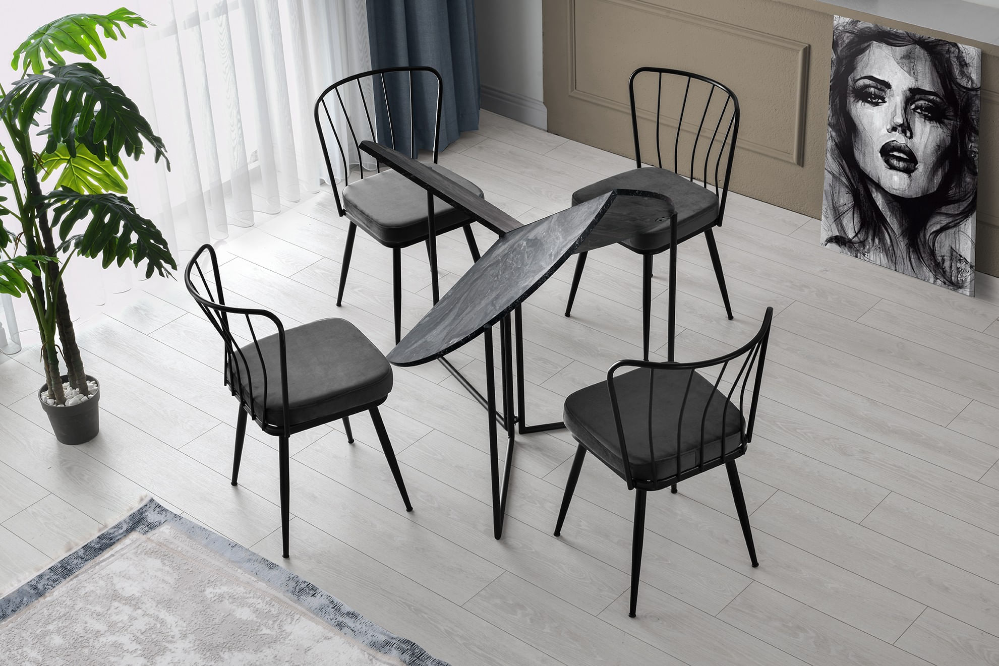 Masa dining, Hanah Home, pal melaminat, antracit, 100x100x72 cm — imaginea 4