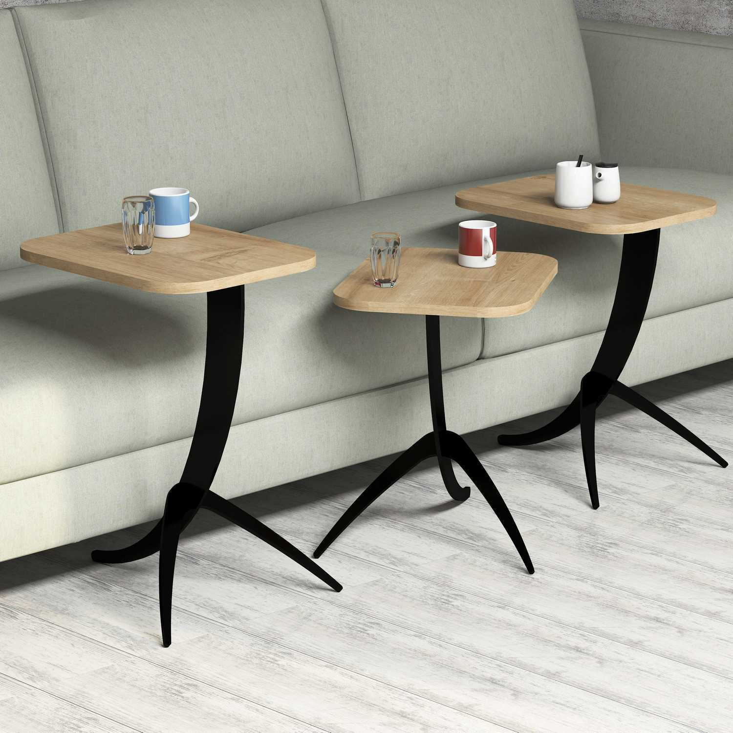 Set masute de cafea, Hanah Home, pal melaminat, stejar, 35x45x60 cm — imaginea 2
