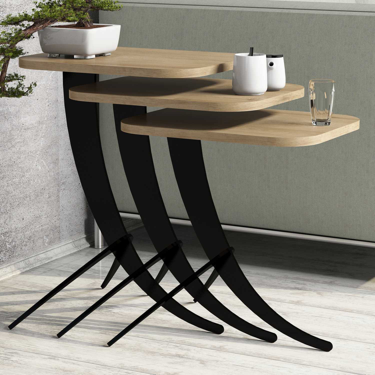 Set masute de cafea, Hanah Home, pal melaminat, stejar, 35x45x60 cm — imaginea 3