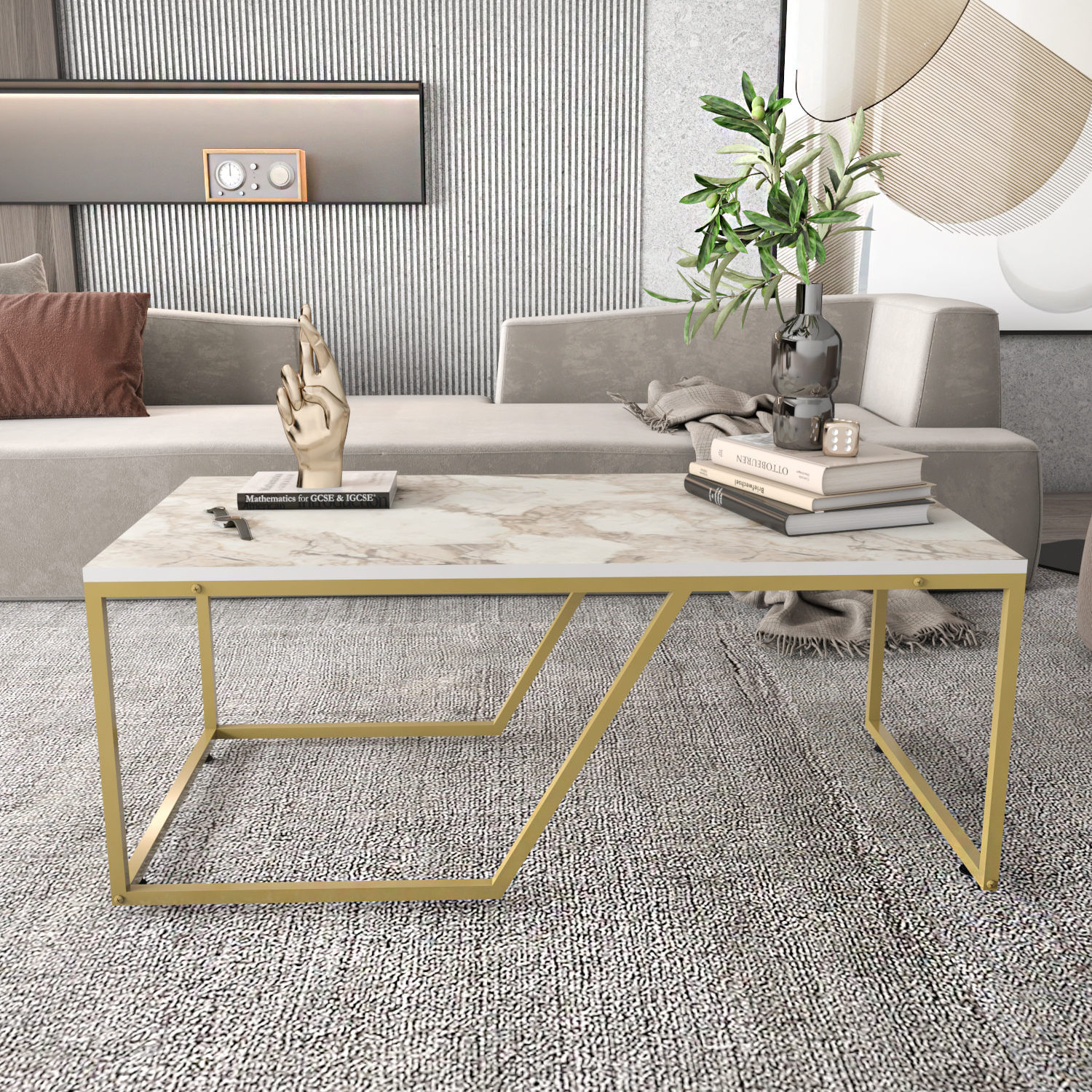 Masuta de cafea, Hanah Home, pal melaminat, alb auriu, 120x60x48 cm — imaginea 2