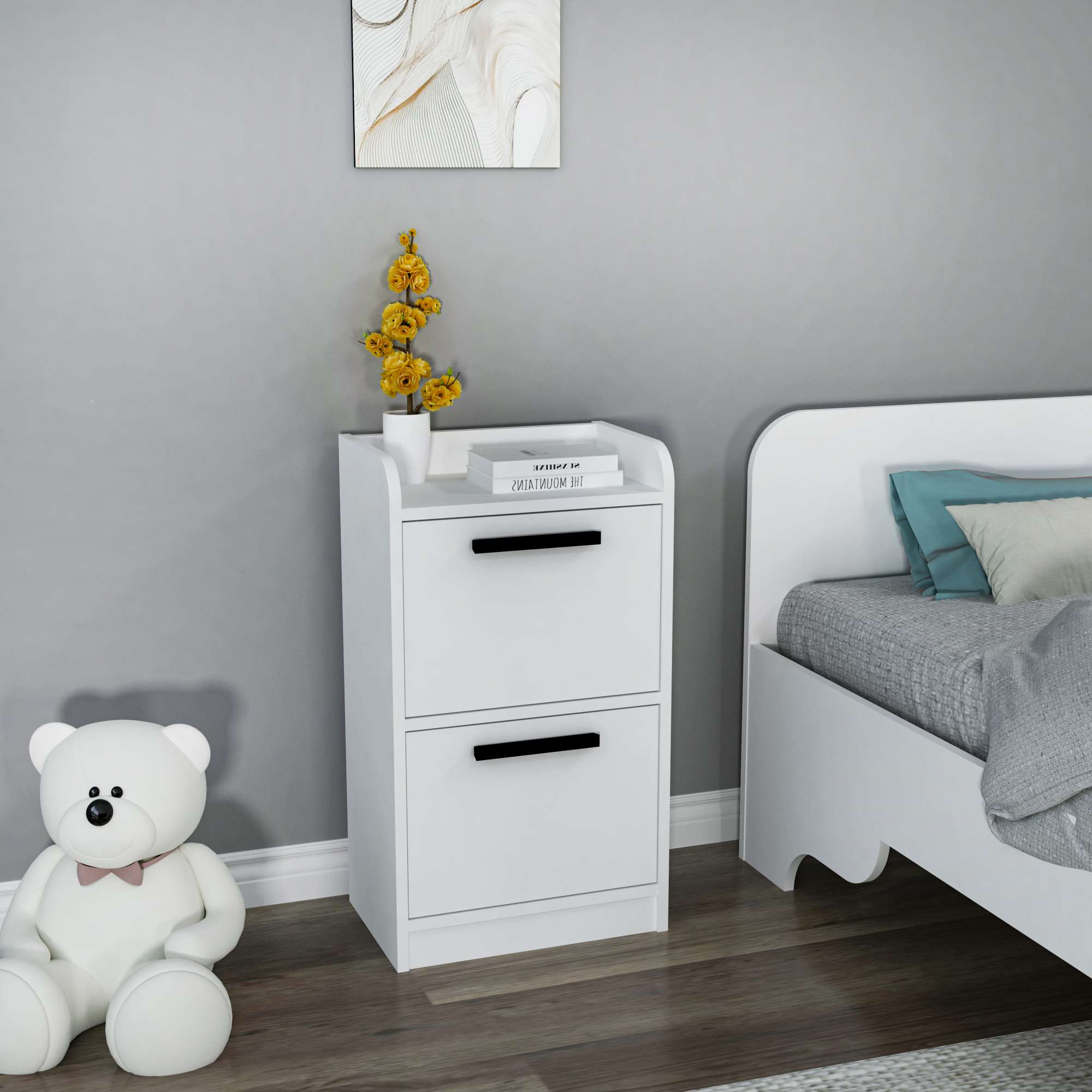 Noptiera, Hanah Home, pal melaminat, alb, 45x29.6x79.4 cm — imaginea 2