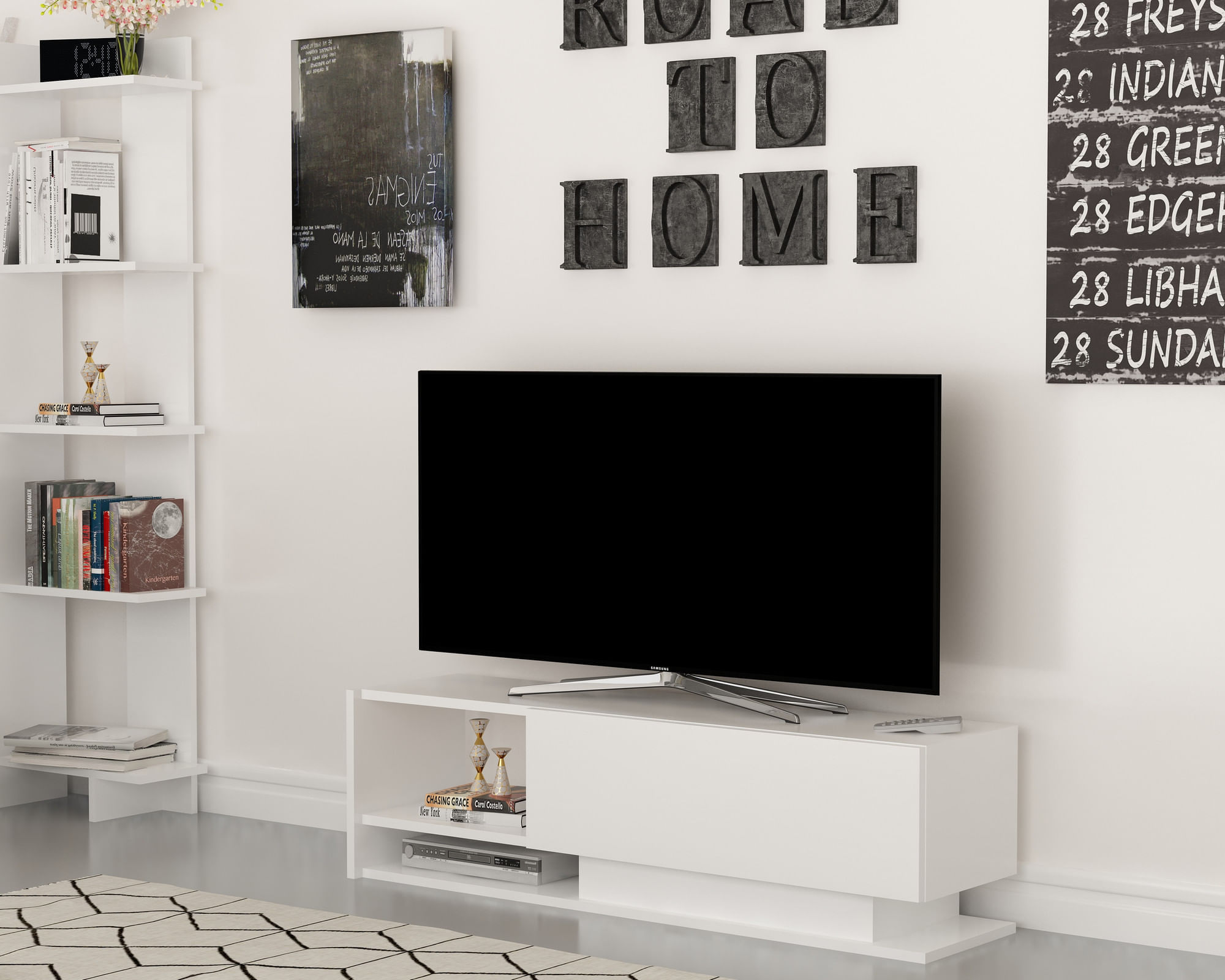 Comoda tv, Hanah Home, panou de particule acoperit cu melamina, alb, 120x35x31.8 cm — imaginea 3