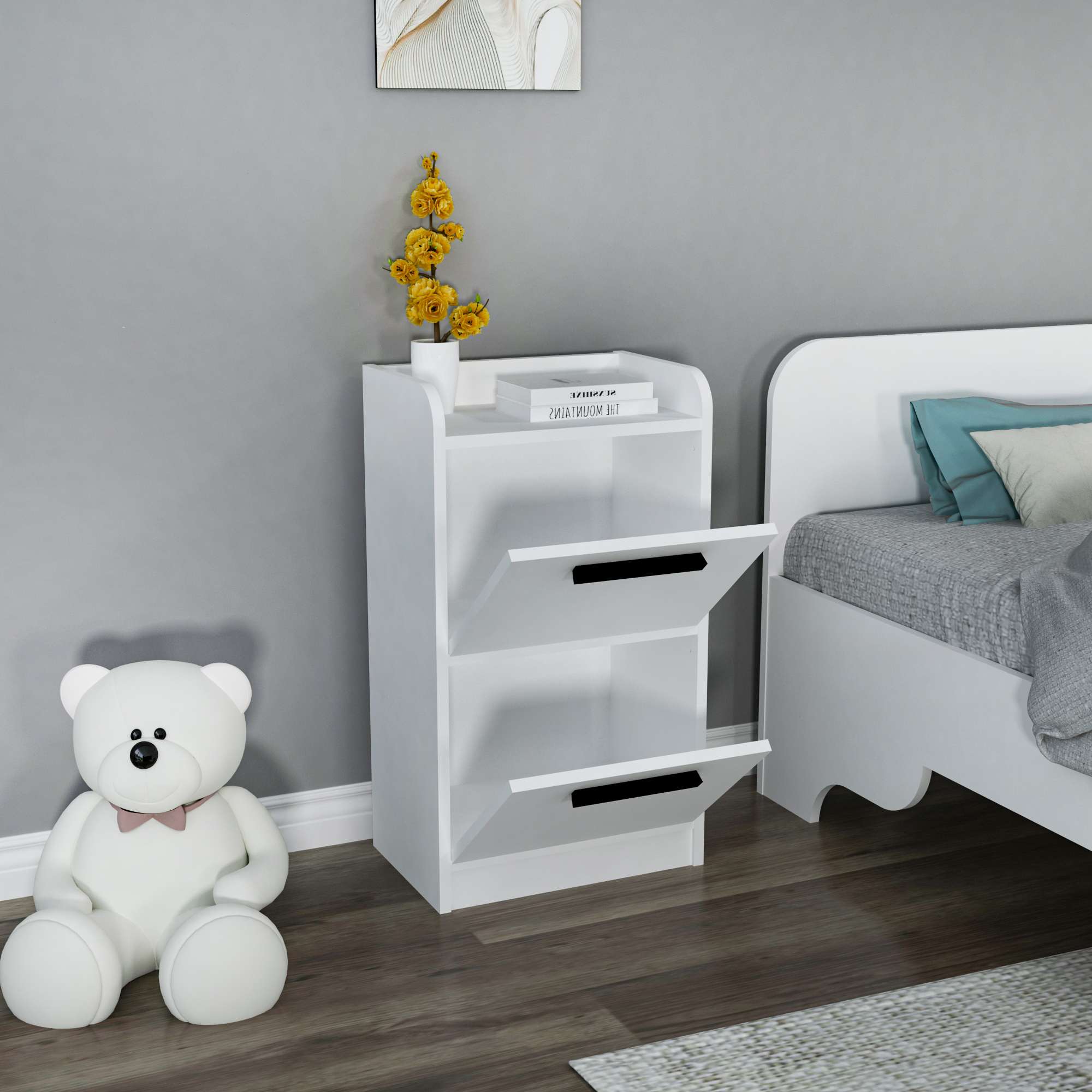 Noptiera, Hanah Home, pal melaminat, alb, 45x29.6x79.4 cm — imaginea 3