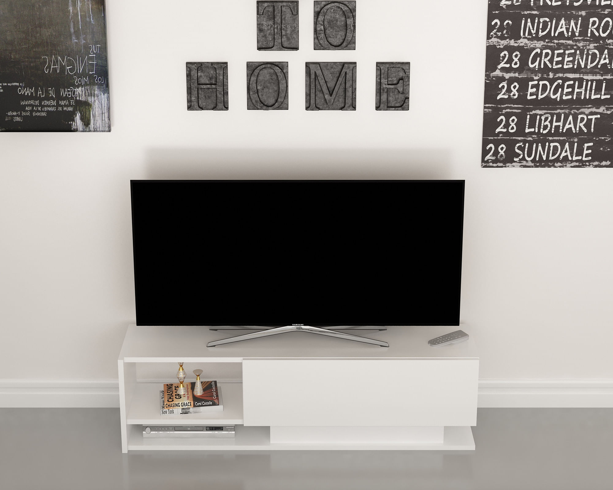 Comoda tv, Hanah Home, panou de particule acoperit cu melamina, alb, 120x35x31.8 cm — imaginea 4