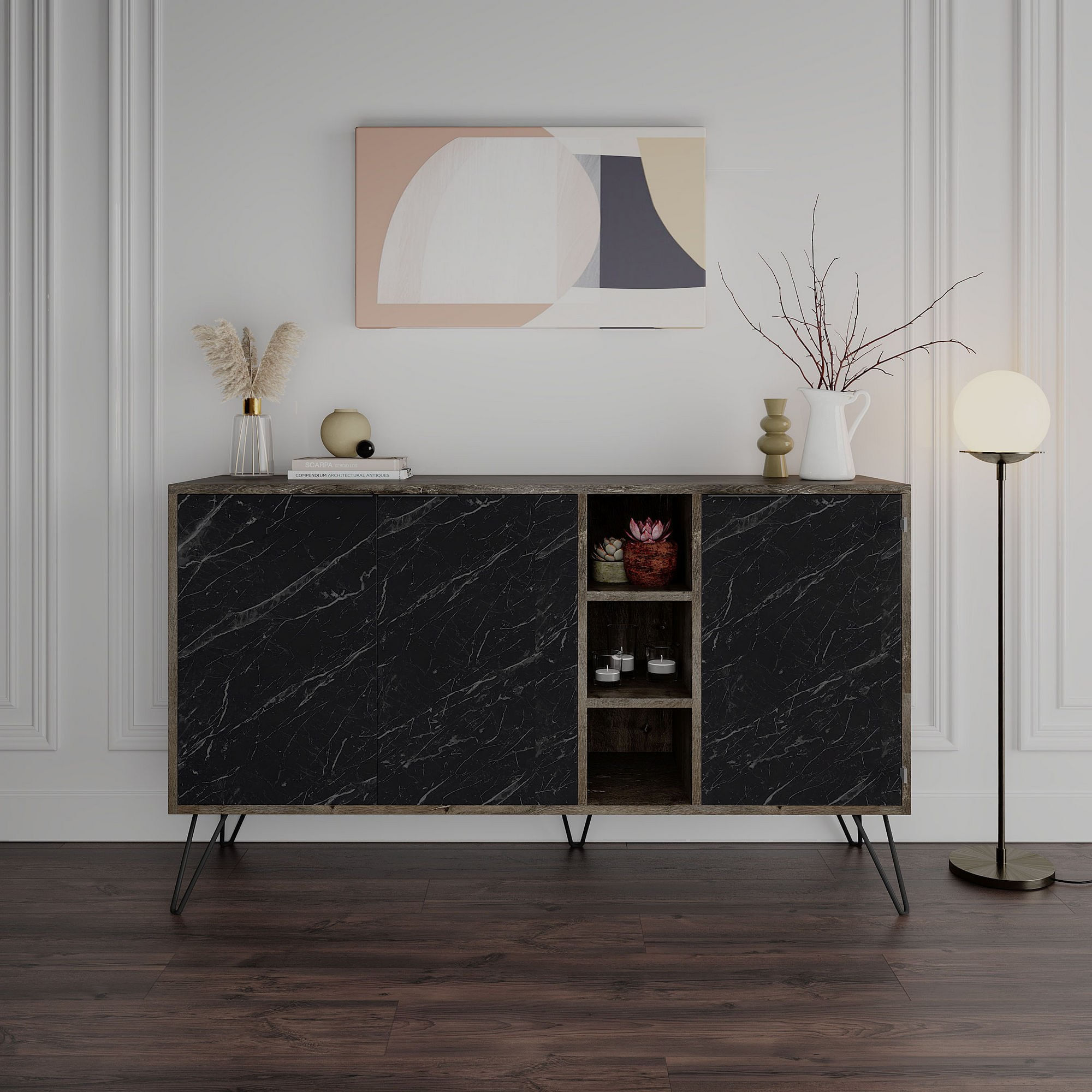 Consola, Hanah Home, pal melaminat, maro inchis si bendir, 142x35,6x83 cm — imaginea 2