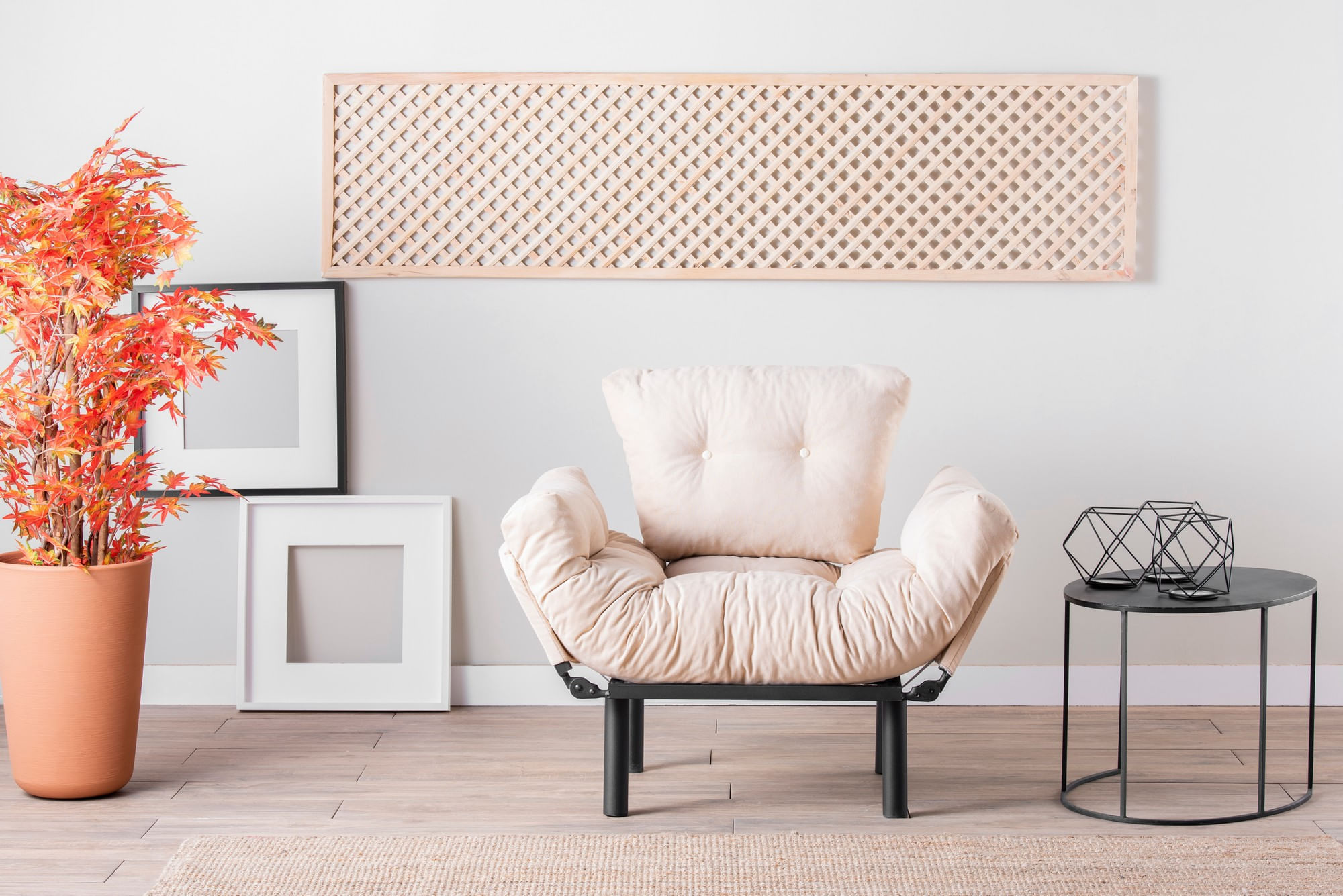 Fotoliu cu aripi, Hanah Home, metal, crem, 95x85x70 cm — imaginea 2