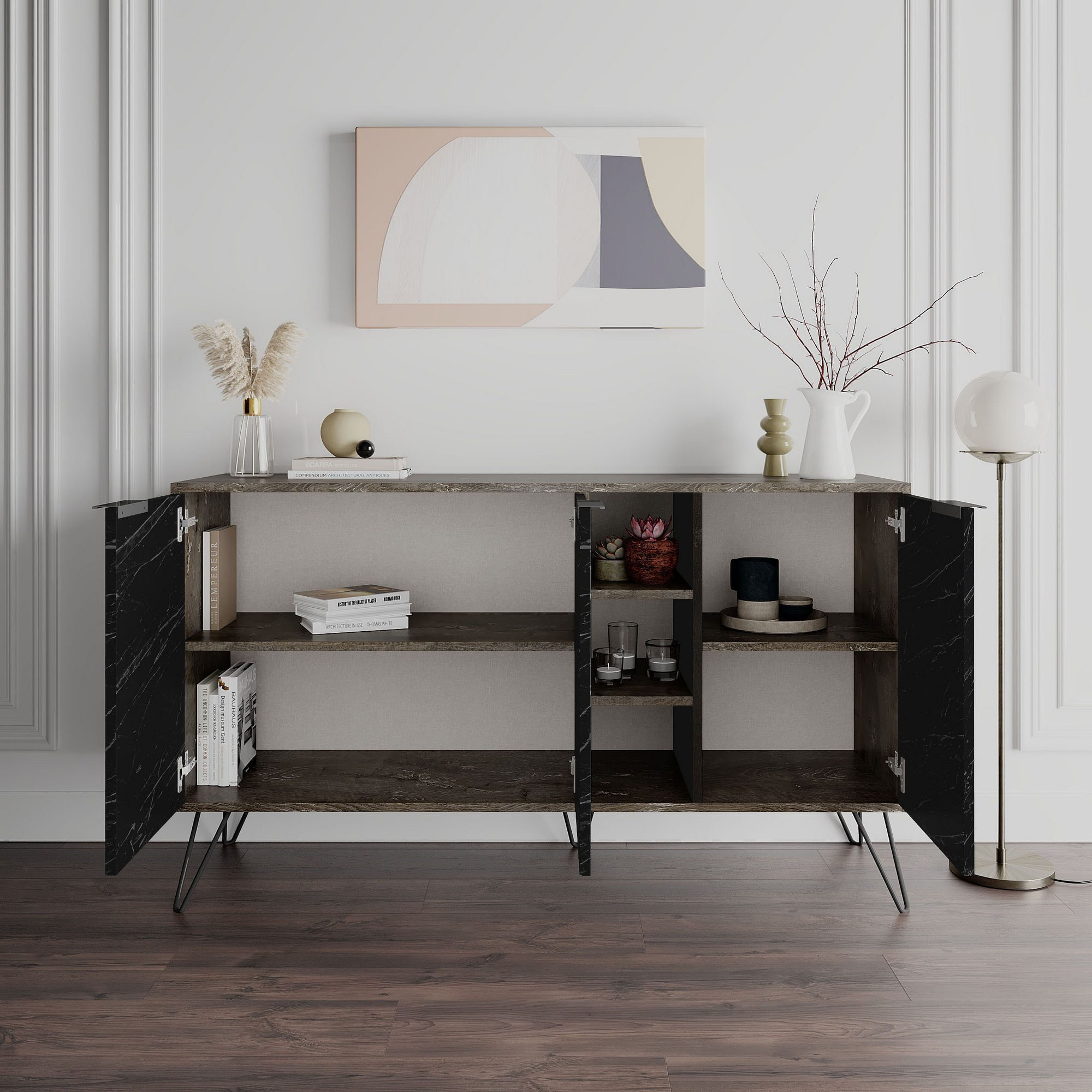 Consola, Hanah Home, pal melaminat, maro inchis si bendir, 142x35,6x83 cm — imaginea 3
